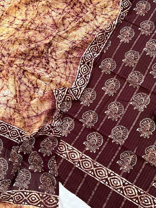 DIVA BROWN BATIK PURE COTTON PRINTED SUIT