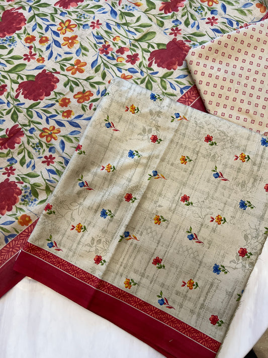 BEIGE ELEGANCE PURE COTTON PRINTED SUIT