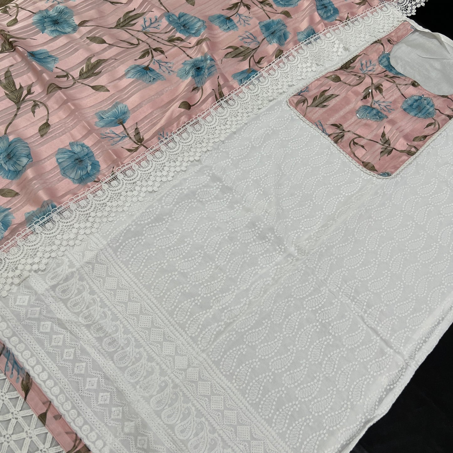 PINK AND WHITE PURE RAYON EMBROIDERY