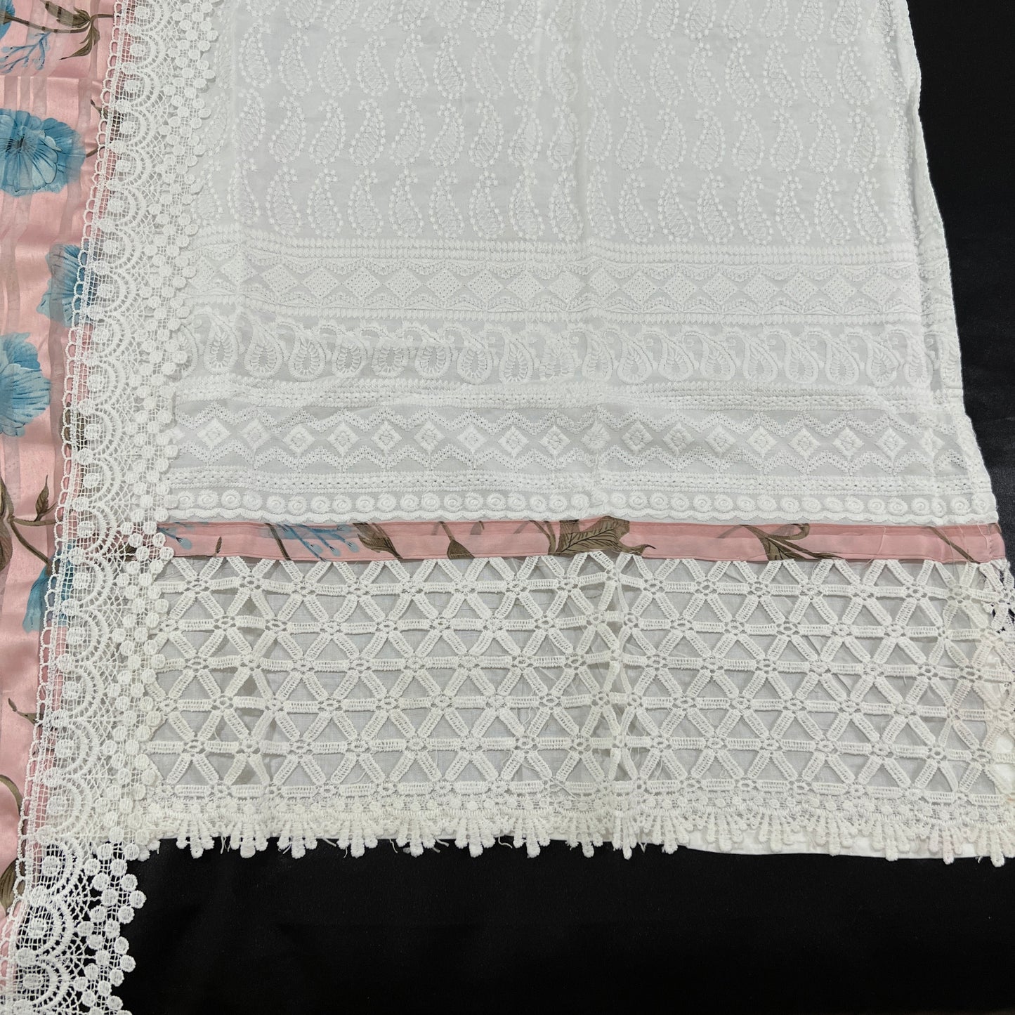 PINK AND WHITE PURE RAYON EMBROIDERY