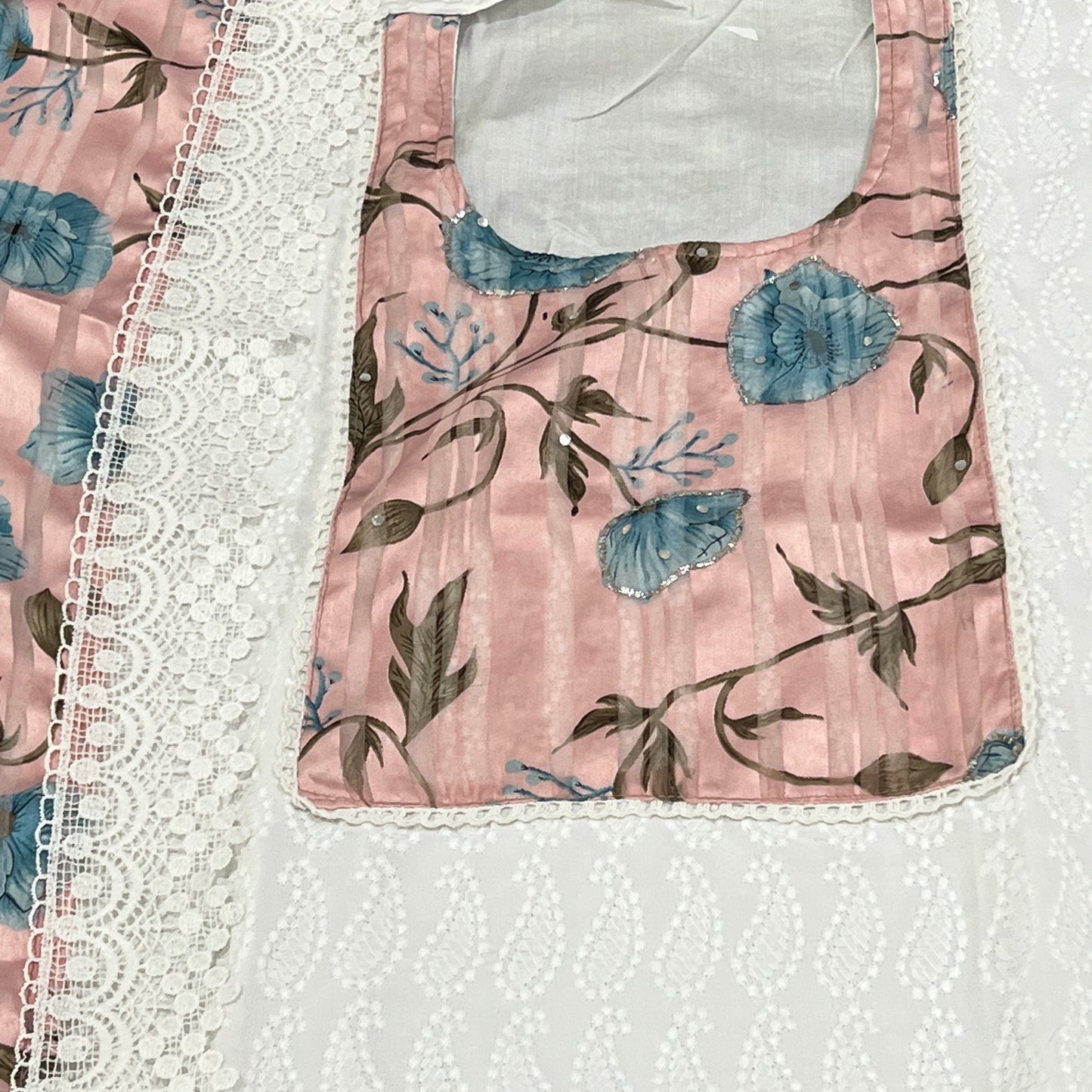 PINK AND WHITE PURE RAYON EMBROIDERY