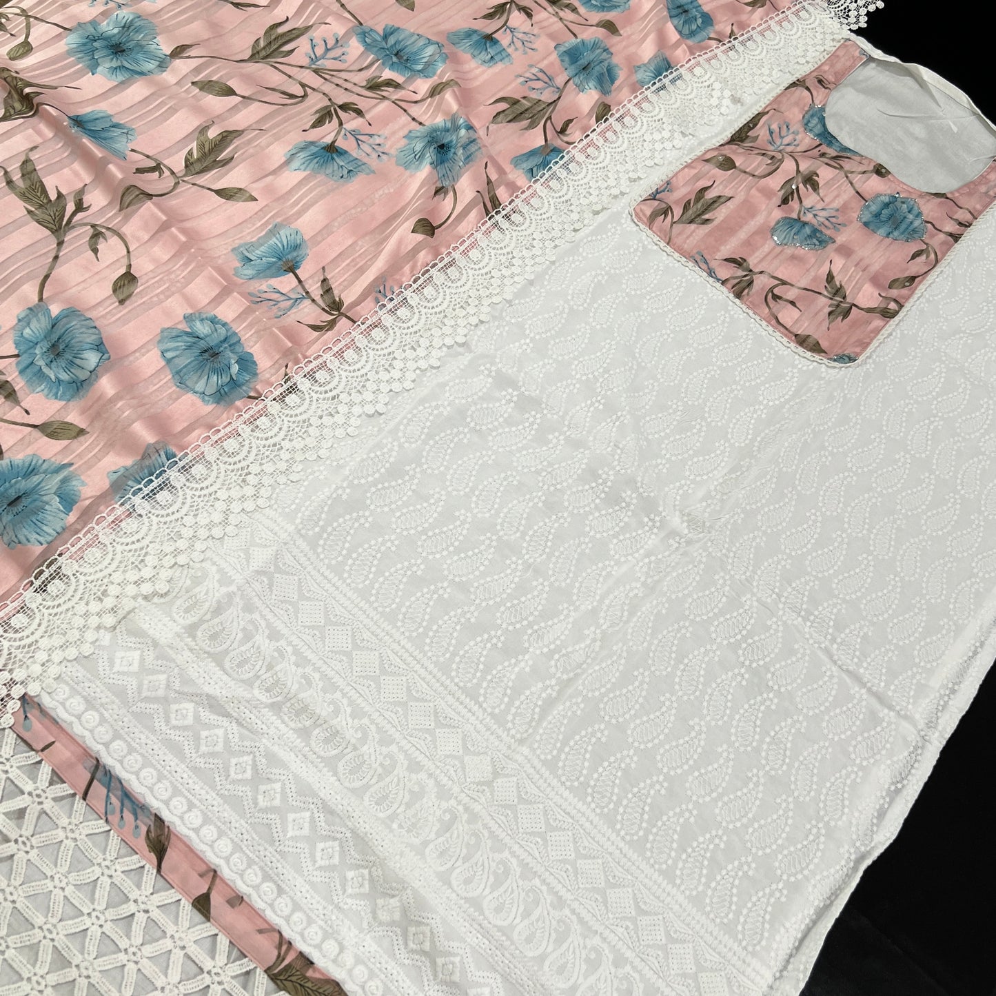 PINK AND WHITE PURE RAYON EMBROIDERY