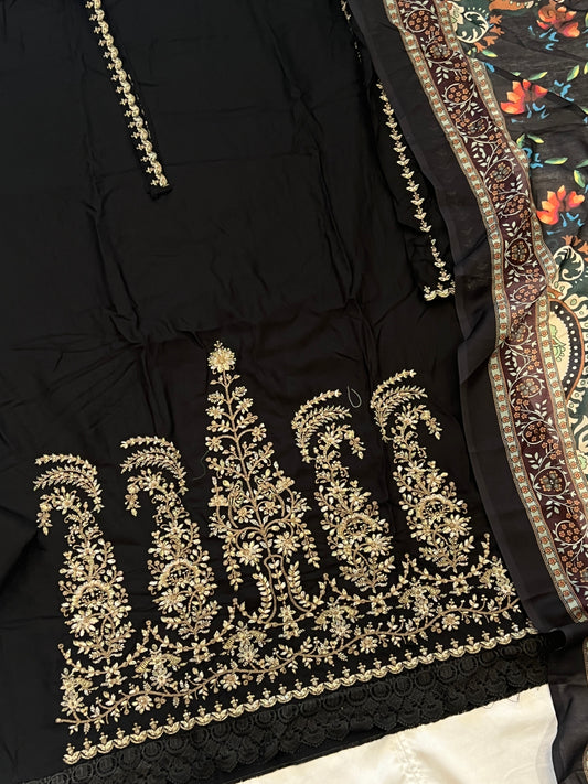 BLACK RAYON EMBROIDERY SUIT