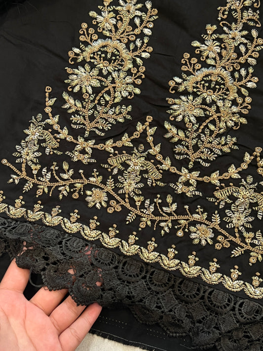 BLACK RAYON EMBROIDERY SUIT