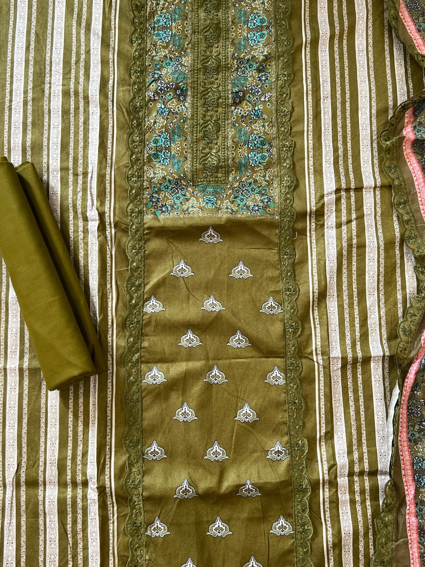 LEAF GREEN BAGH COTTON SATIN EMBROIDERY SUIT