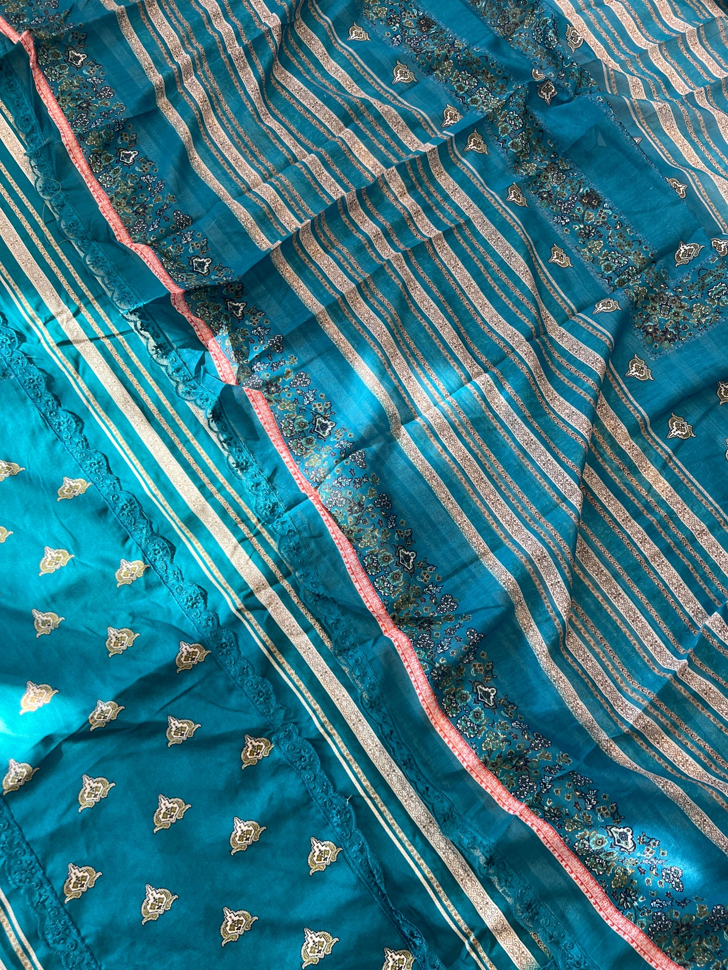 PEACOCK BLUE BAGH COTTON SATIN EMBROIDERY SUIT