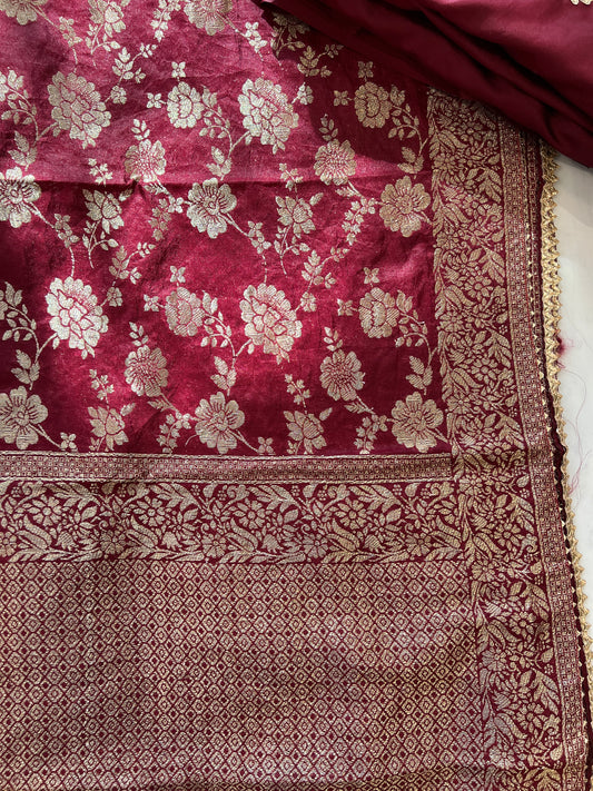 MAROON ROMAN  SILK EMBROIDERY SUIT