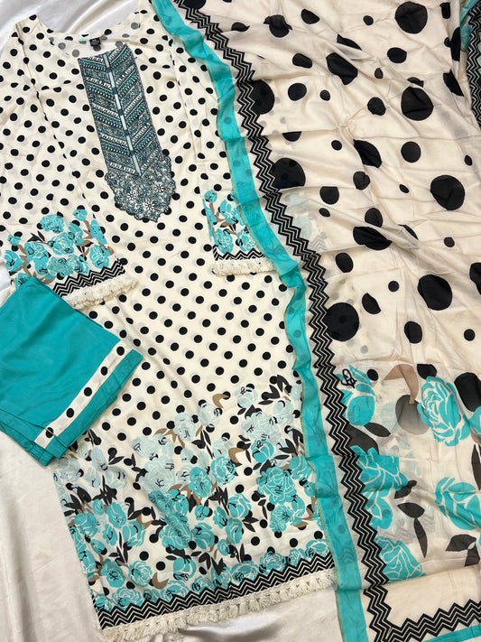 POLKA DOT COTTON READYMADE SUIT 3 Q