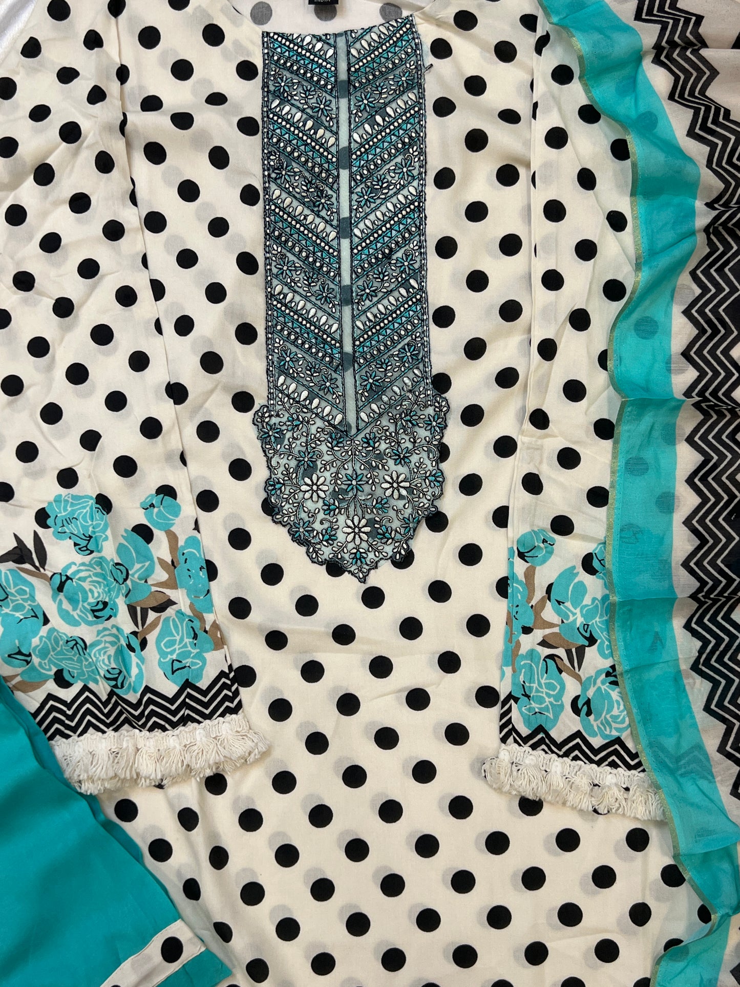 POLKA DOT COTTON READYMADE SUIT 3 Q