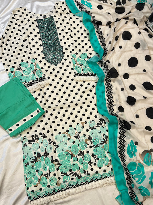 POLKA DOT COTTON READYMADE SUIT 2 Q