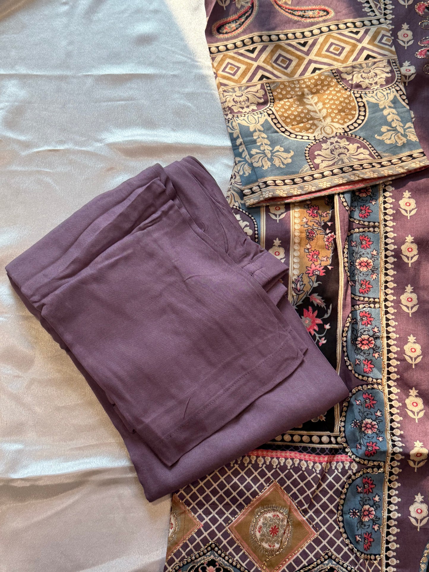 JHILMIL MUSLIN READYMADE PURPLE SUIT 9 Q