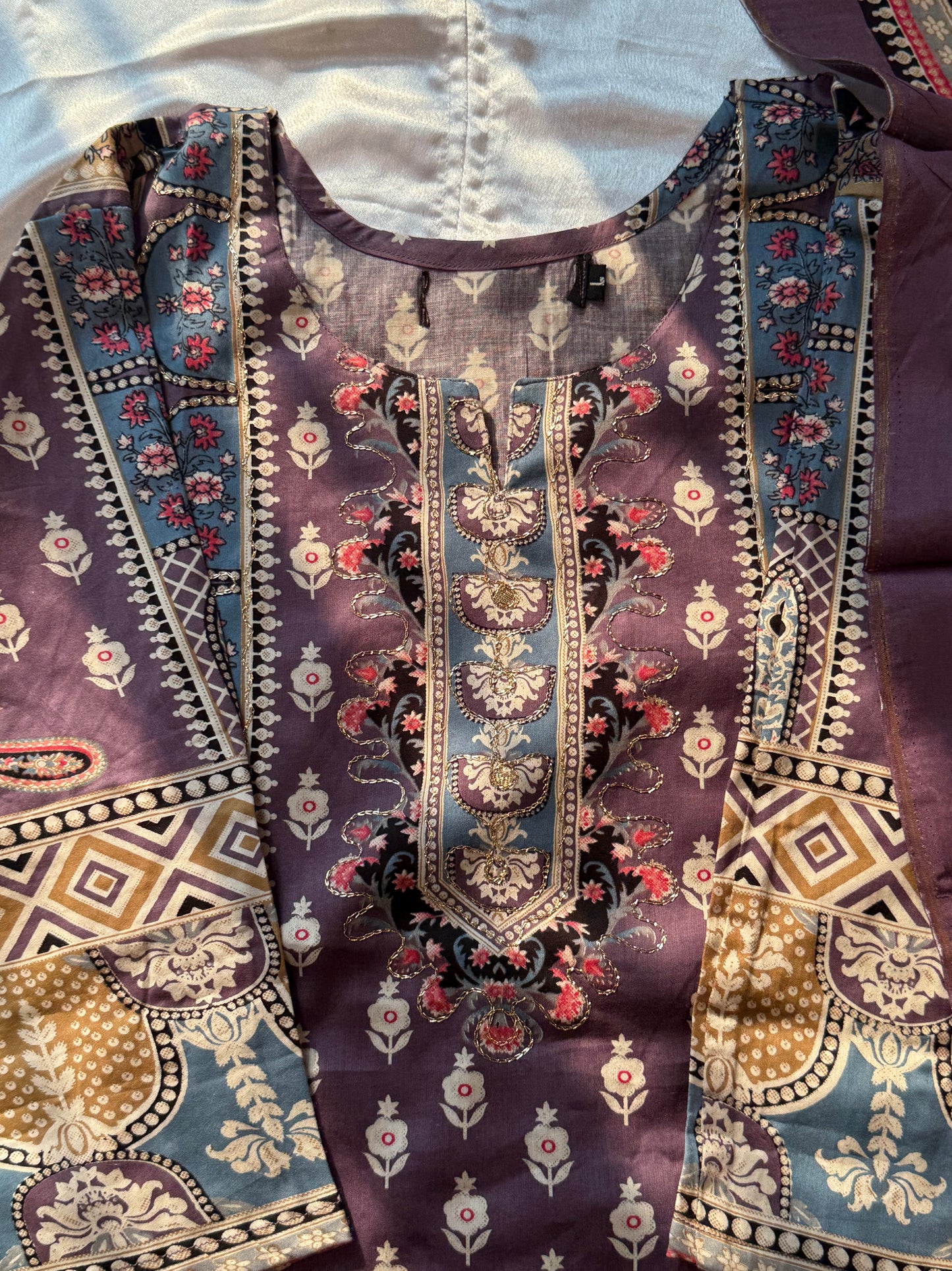 JHILMIL MUSLIN READYMADE PURPLE SUIT 9 Q