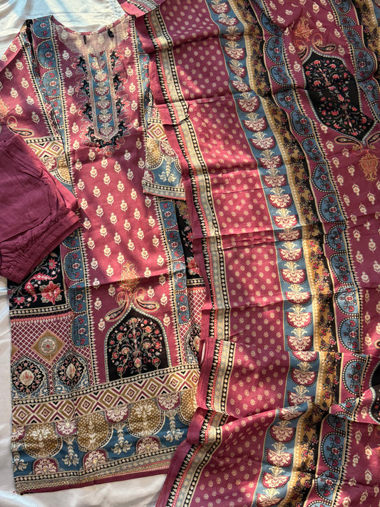 JHILMIL MUSLIN READYMADE PINK SUIT 7 Q