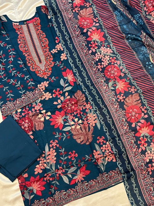 CASMERE BLUE COTTON EMBROIDERY READYMADE QDE SUIT 5 Q
