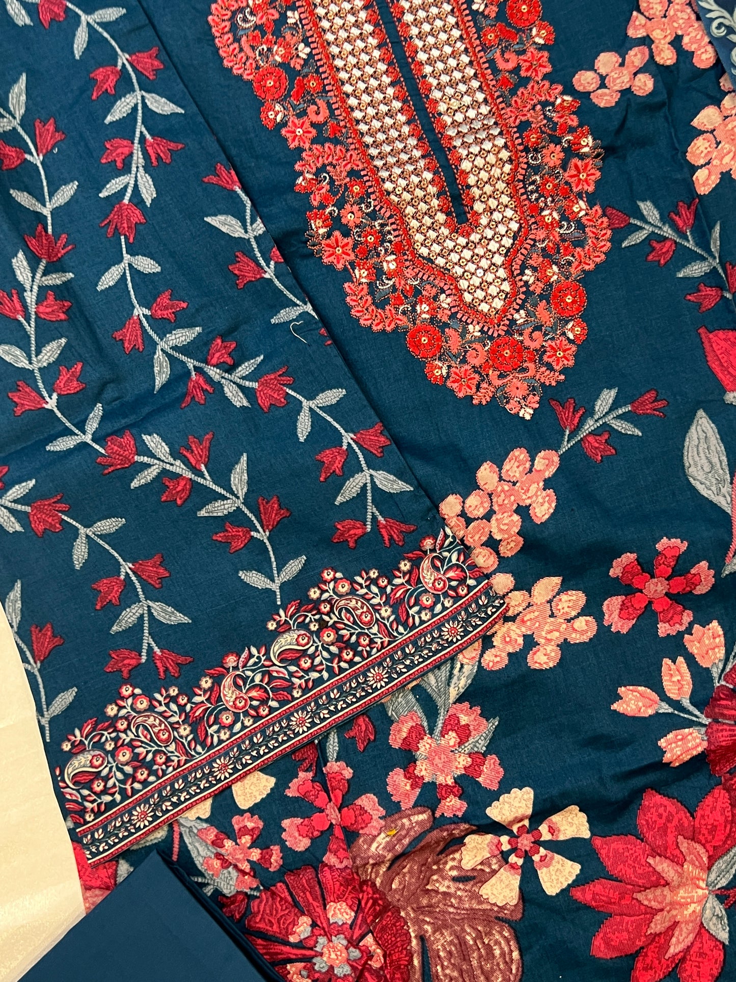 CASMERE BLUE COTTON EMBROIDERY READYMADE QDE SUIT 5 Q