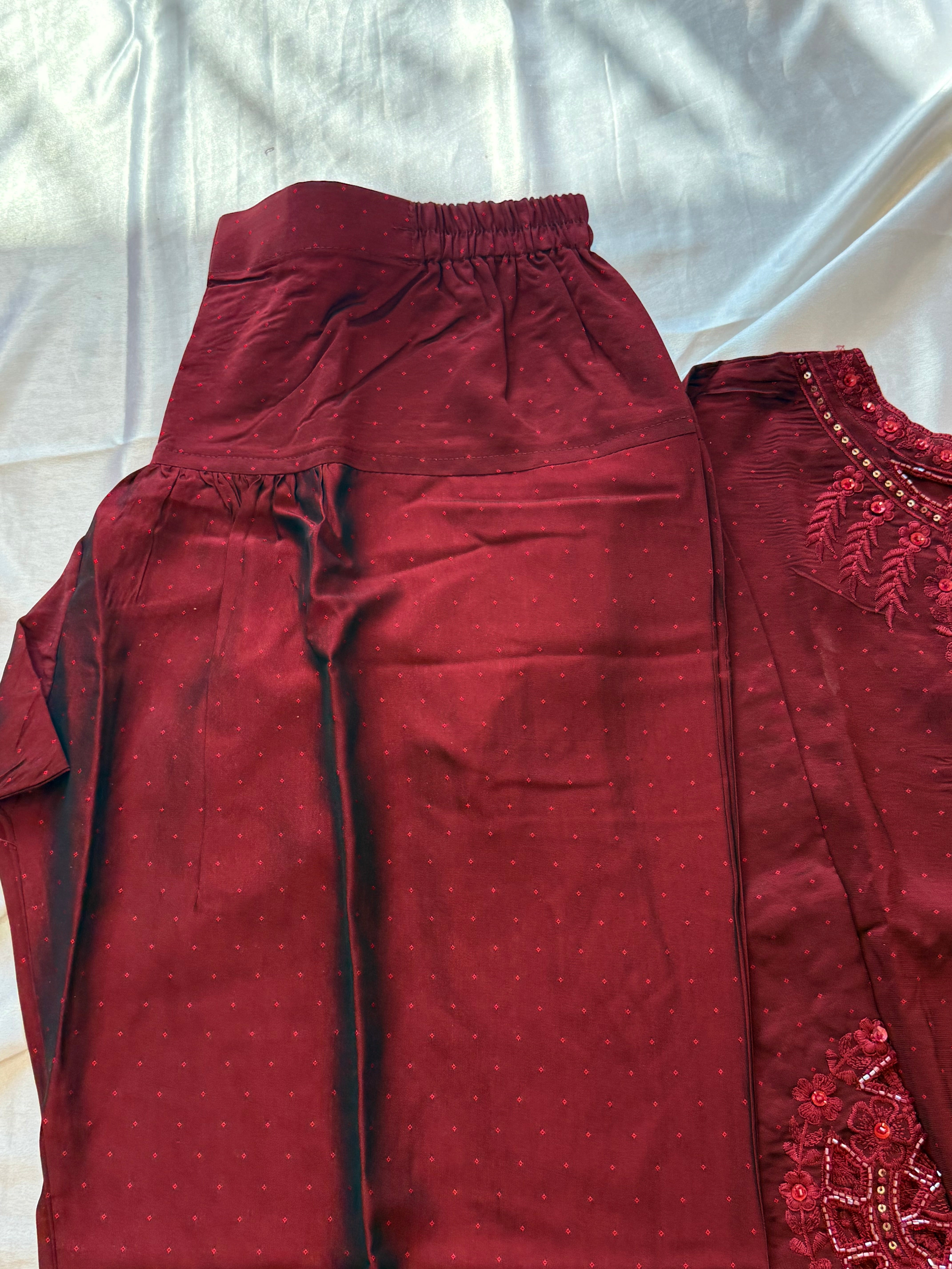 MAROON FARSHI SHALWAR READYMADE SUIT Q