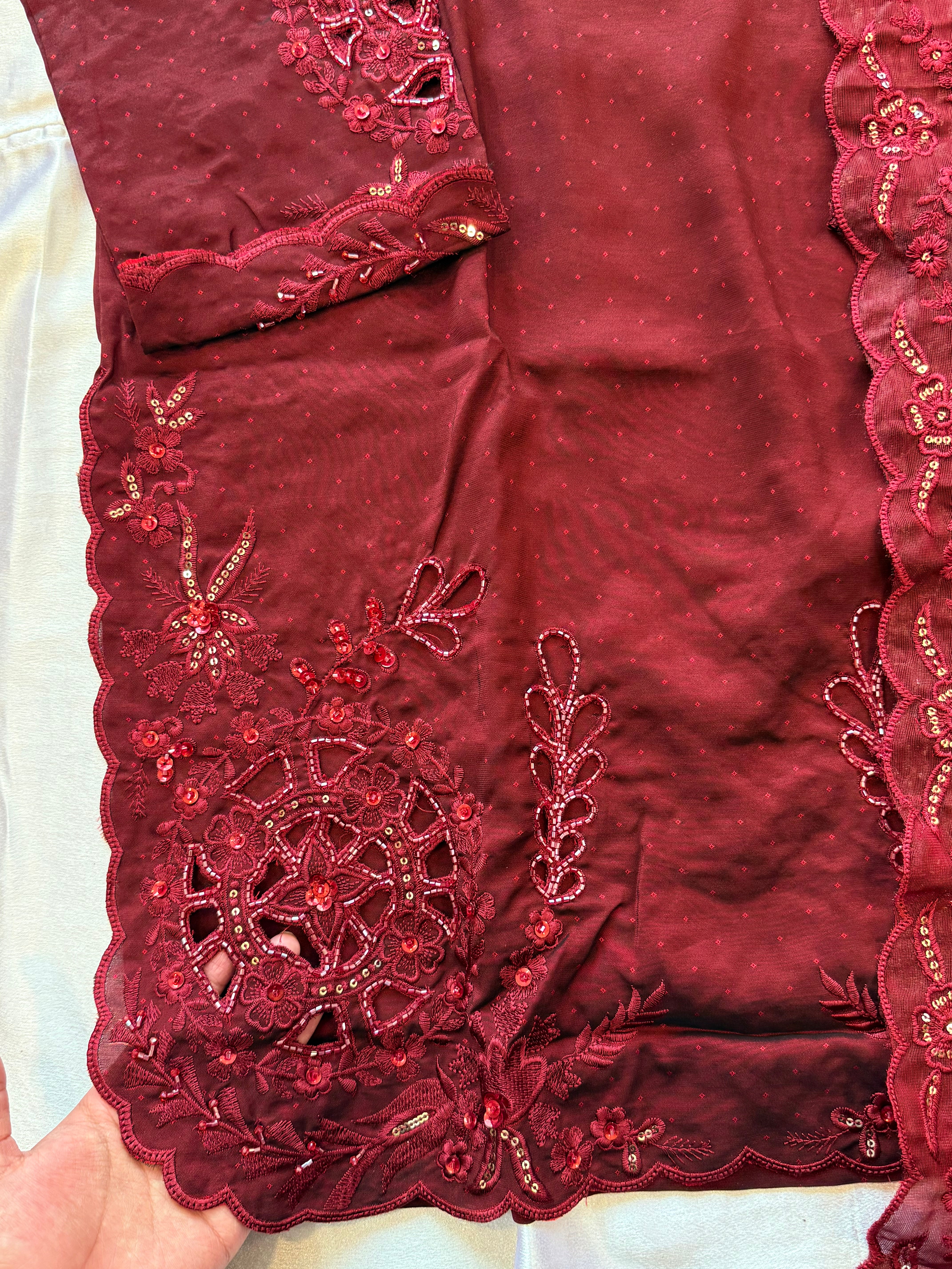 MAROON FARSHI SHALWAR READYMADE SUIT Q