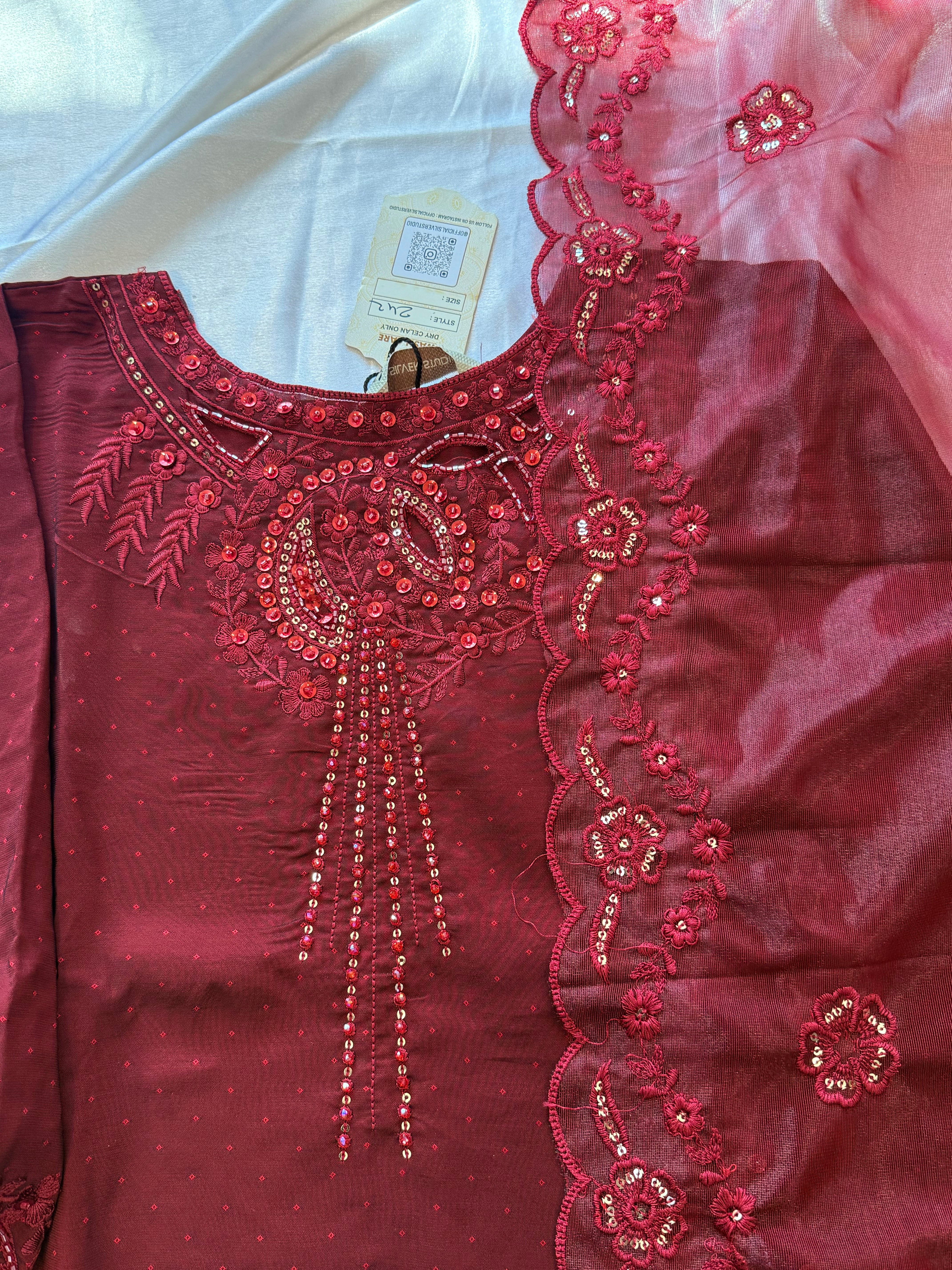 MAROON FARSHI SHALWAR READYMADE SUIT Q