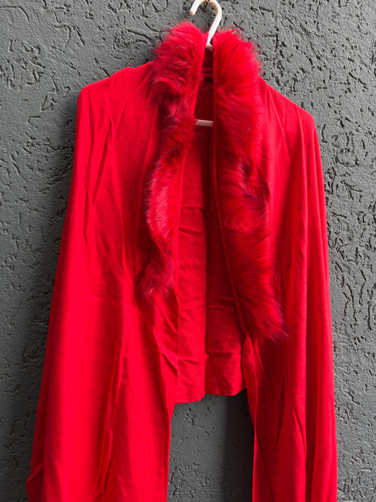 RED FUR COLLAR SHAWL