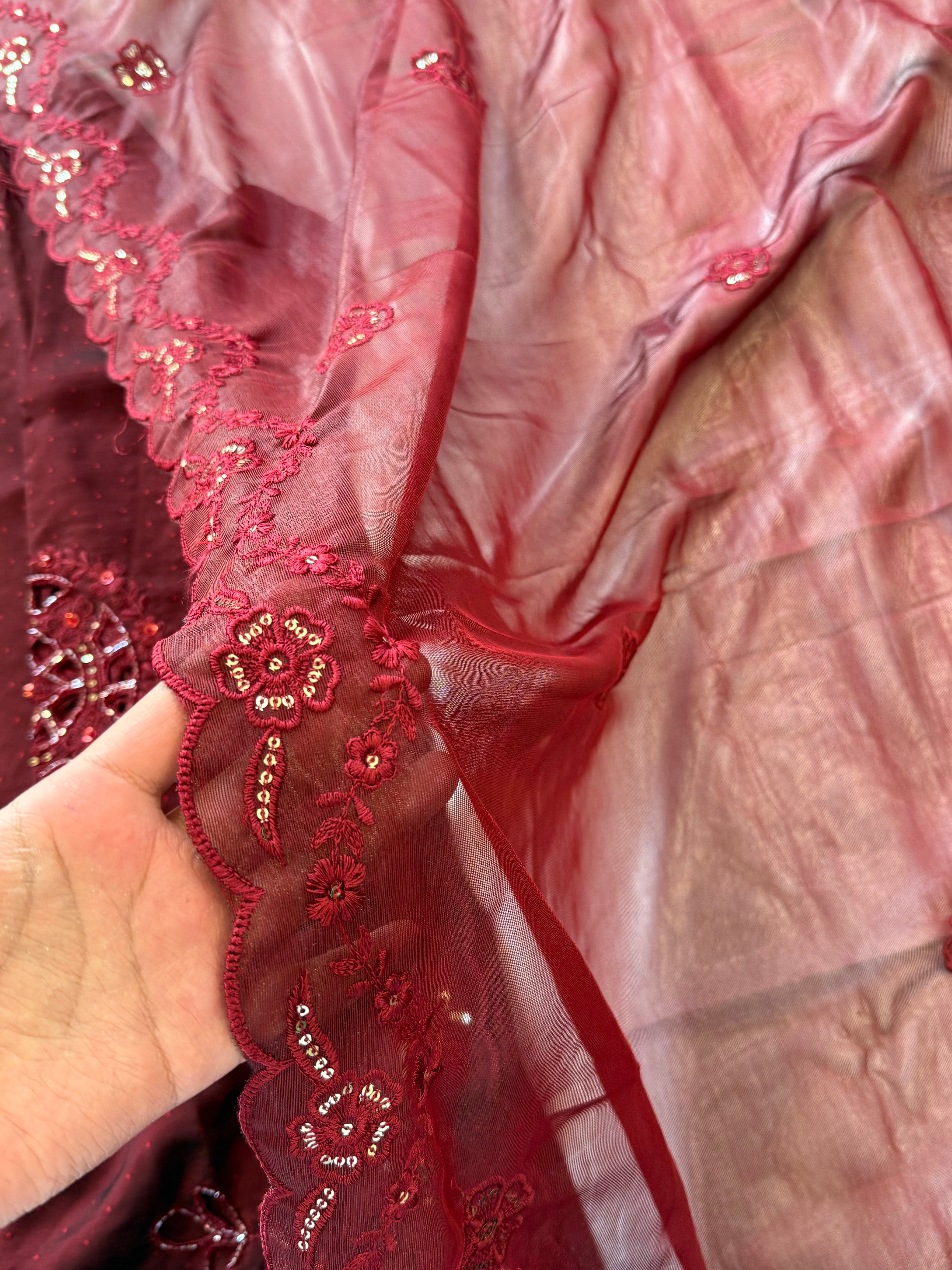 MAROON FARSHI SHALWAR READYMADE SUIT Q