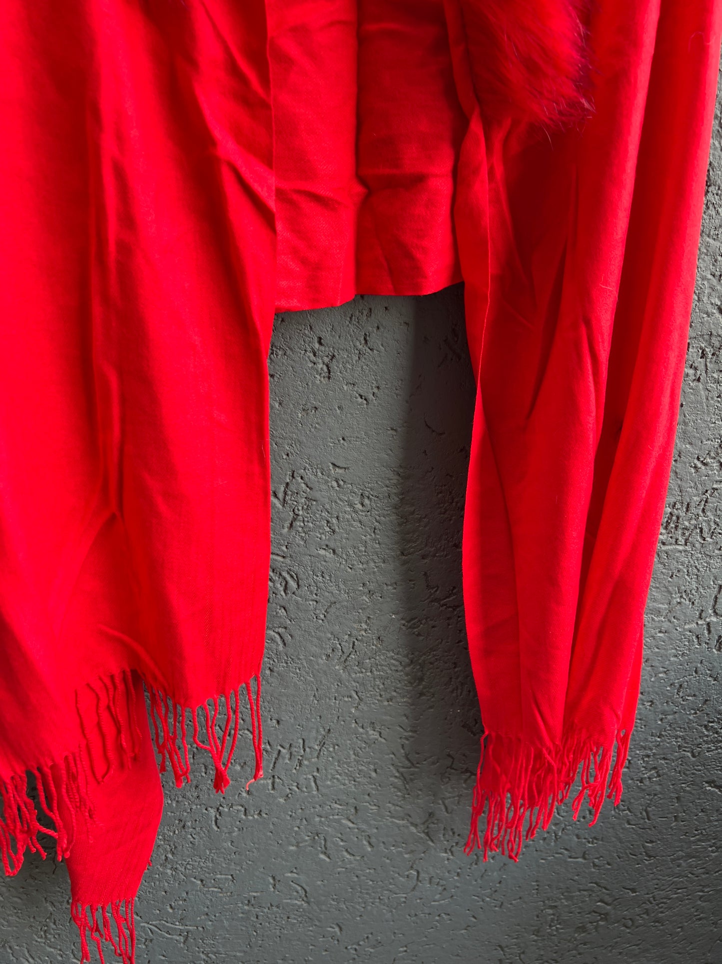 RED FUR COLLAR SHAWL