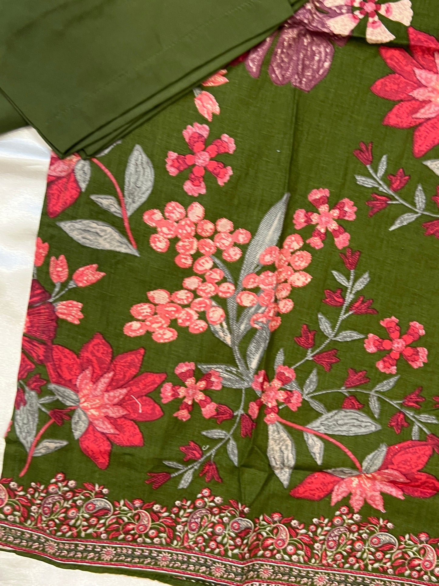 CASMERE MEHENDI COTTON EMBROIDERY READYMADE SUIT 3 Q