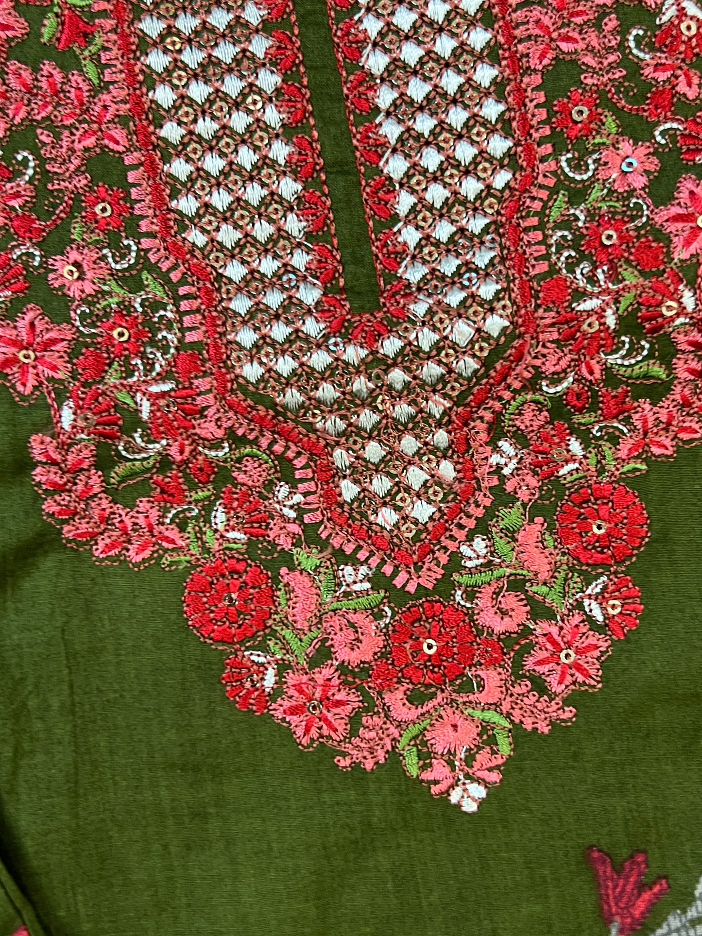CASMERE MEHENDI COTTON EMBROIDERY READYMADE SUIT 3 Q