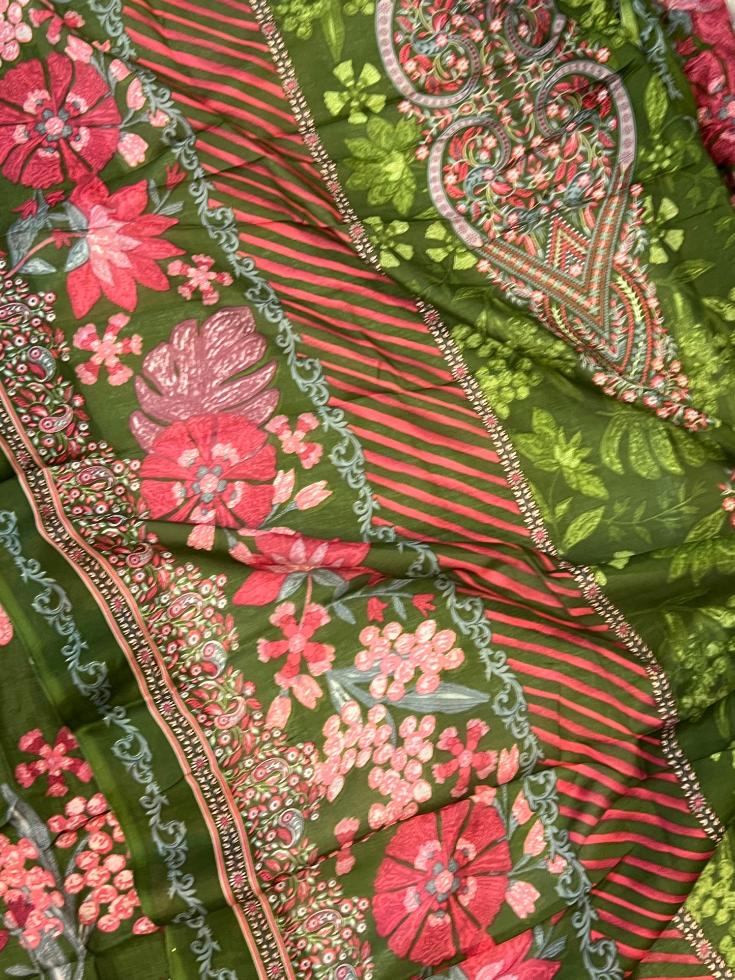 CASMERE MEHENDI COTTON EMBROIDERY READYMADE SUIT 3 Q