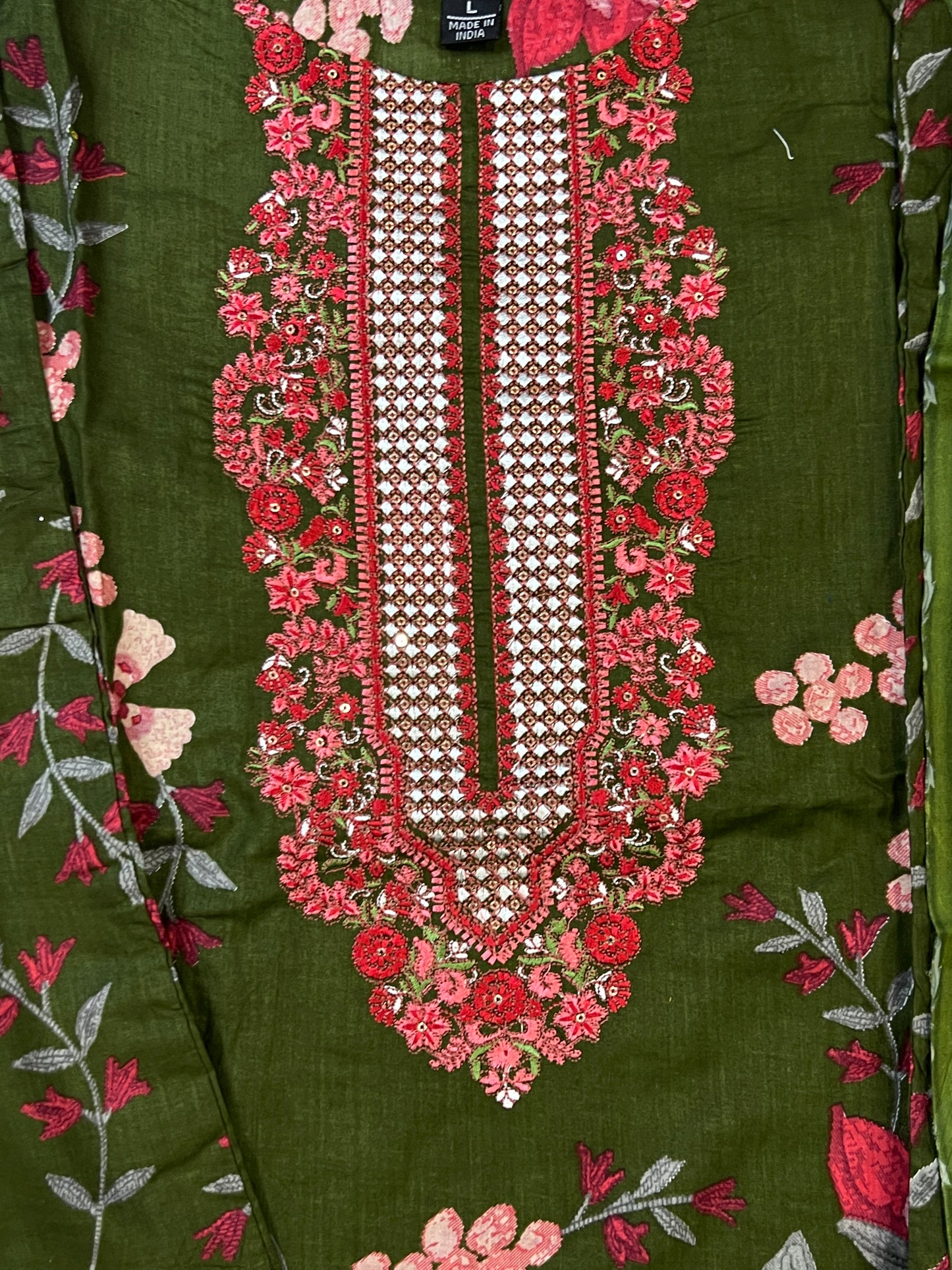 CASMERE MEHENDI COTTON EMBROIDERY READYMADE SUIT 3 Q