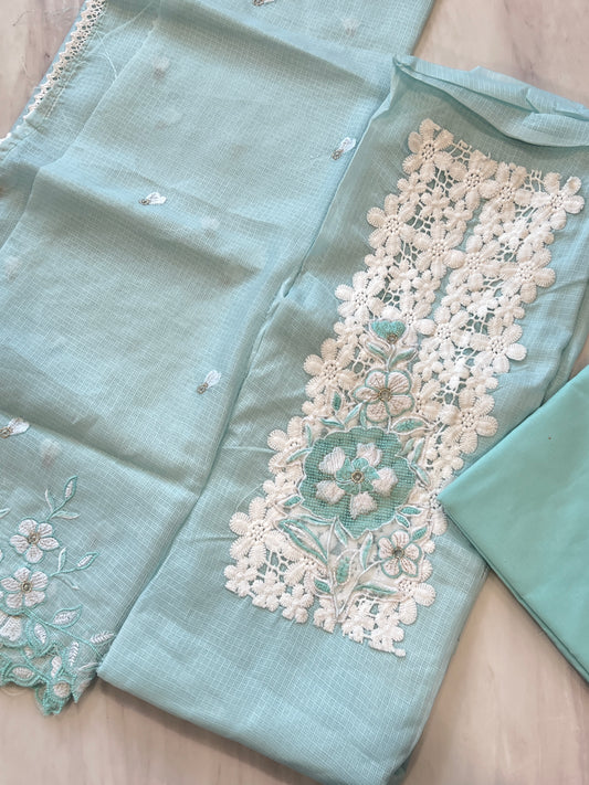 SKY BLUE KOTA CHECKS EMBROIDERY SUIT