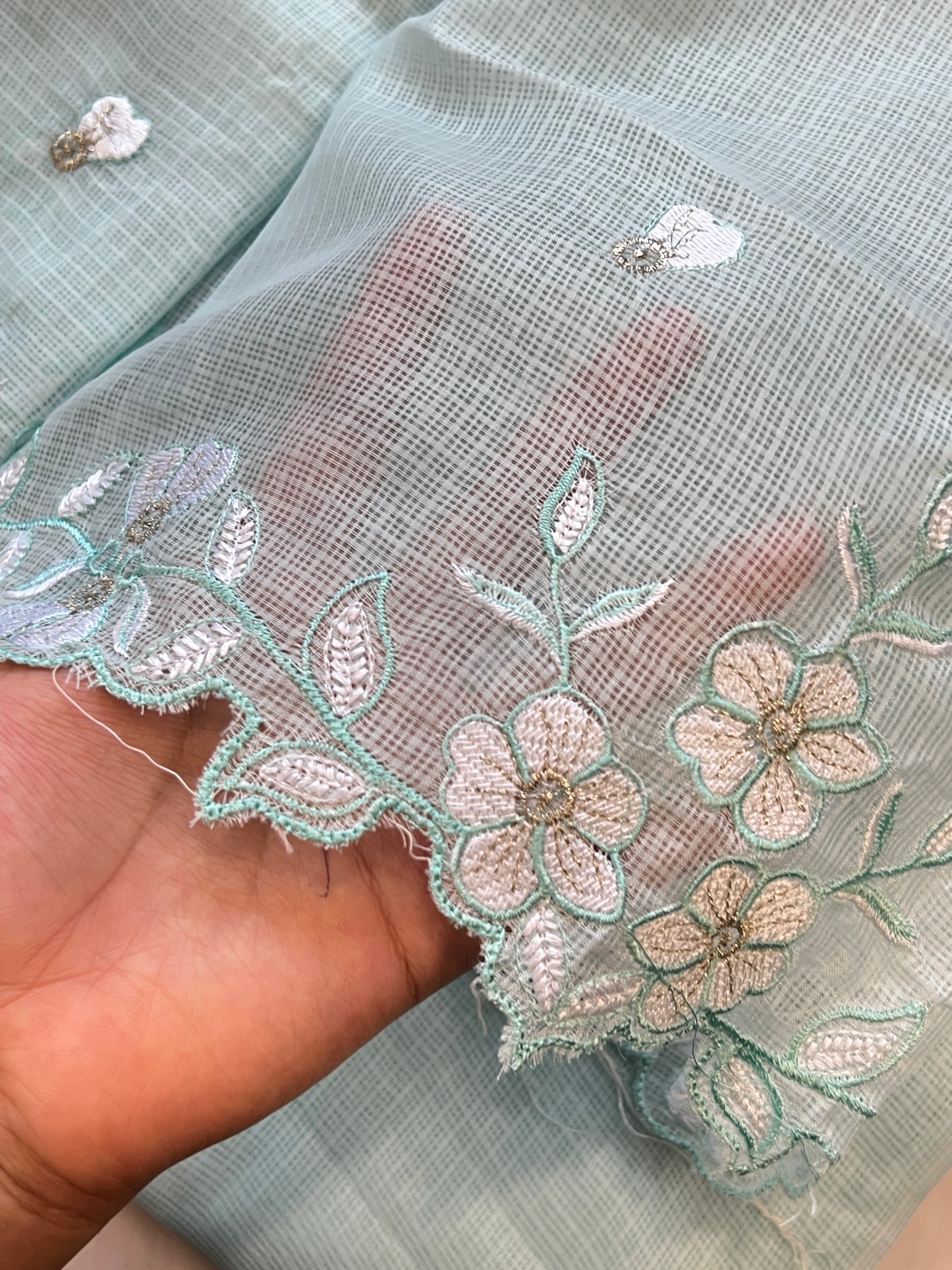 SKY BLUE KOTA CHECKS EMBROIDERY SUIT