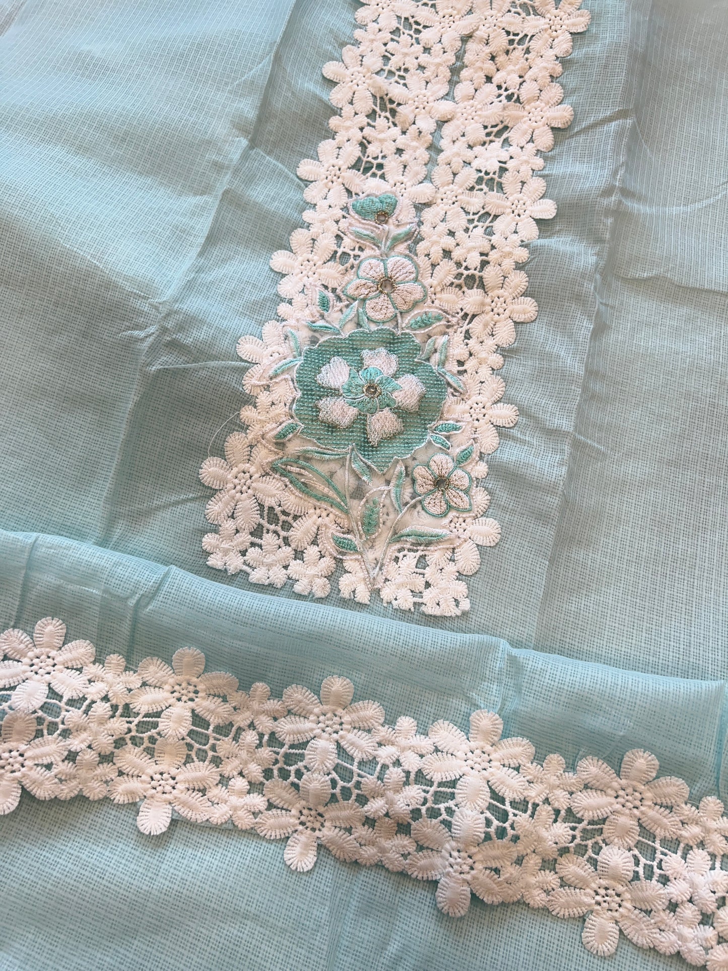 SKY BLUE KOTA CHECKS EMBROIDERY SUIT