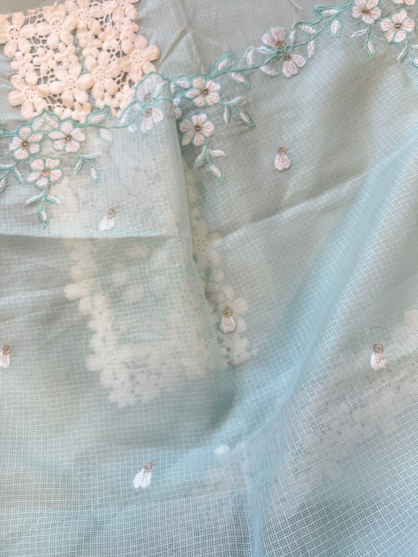 SKY BLUE KOTA CHECKS EMBROIDERY SUIT