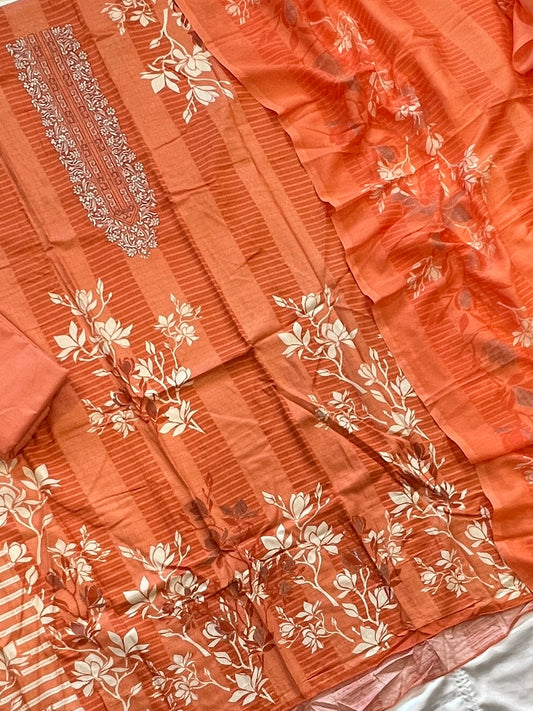 ORANGE AVATARA COTTON EMBROIDERY SUIT