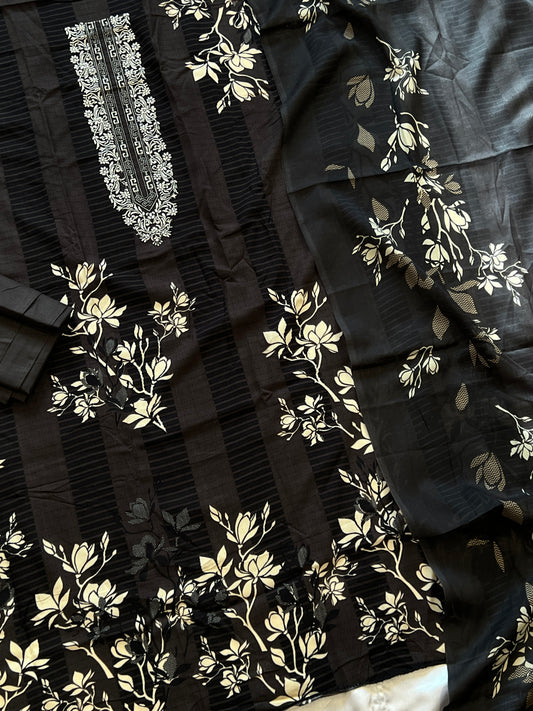 BLACK AVATARA COTTON EMBROIDERY SUIT
