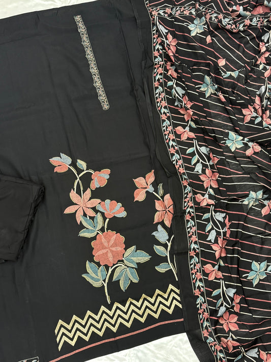 BLACK MUMTAZ MUSLIN EMBROIDERY SUIT Q