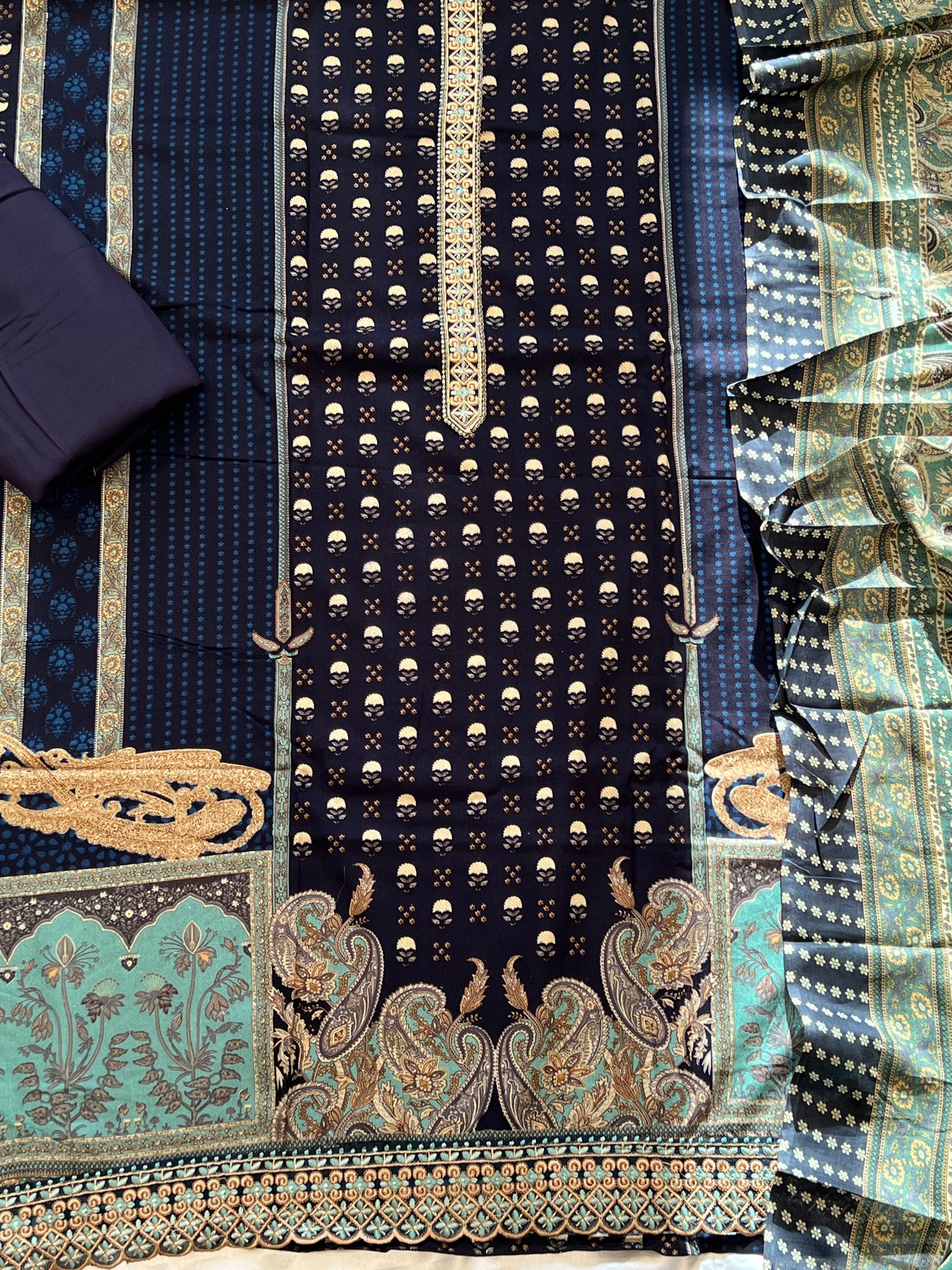 NAVY BLUE PAISLEY PURE COTTON EMBROIDERY SUIT