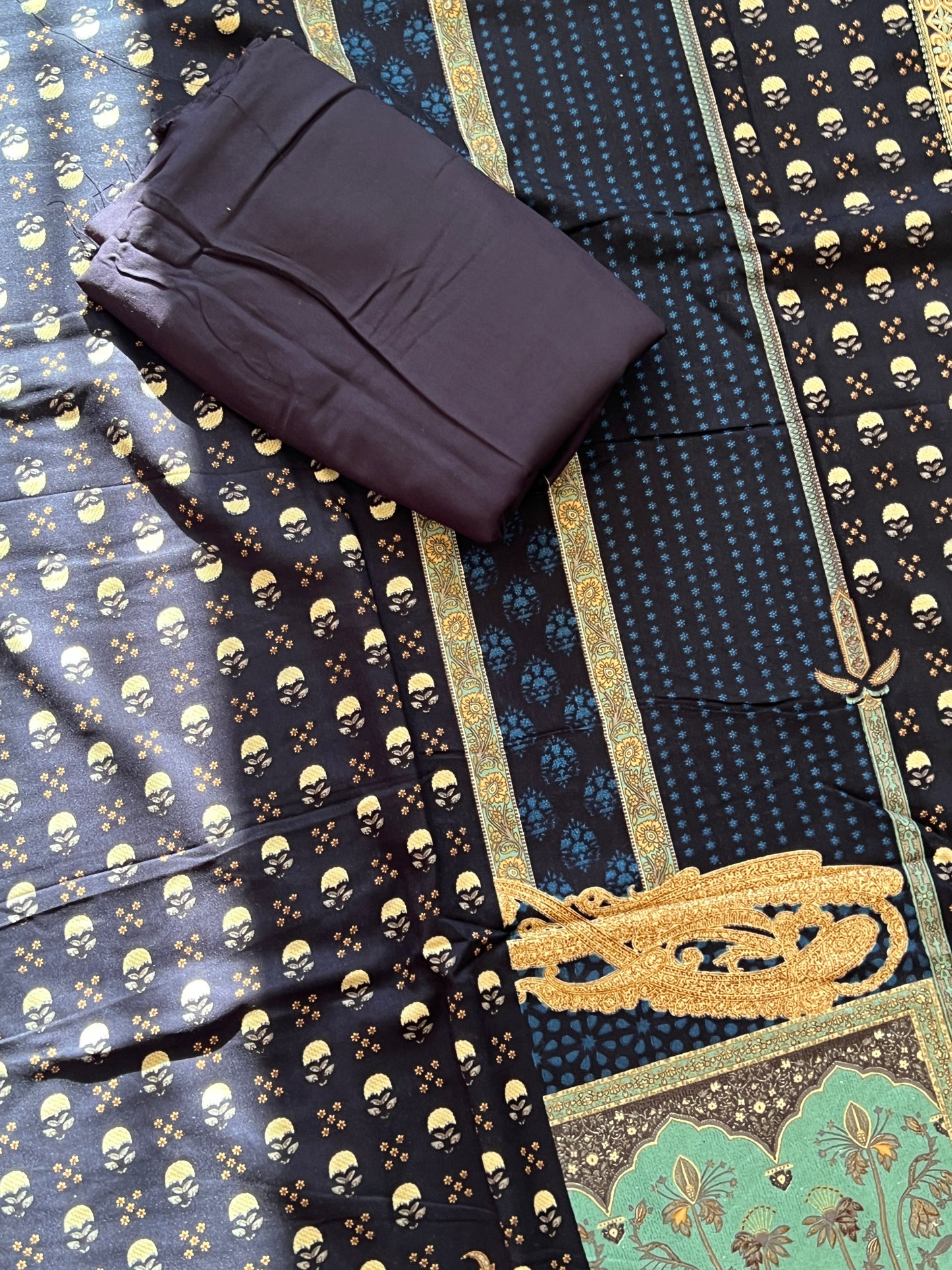 NAVY BLUE PAISLEY PURE COTTON EMBROIDERY SUIT