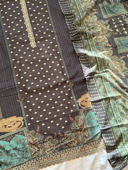 GREY PAISLEY PURE COTTON EMBROIDERY SUIT