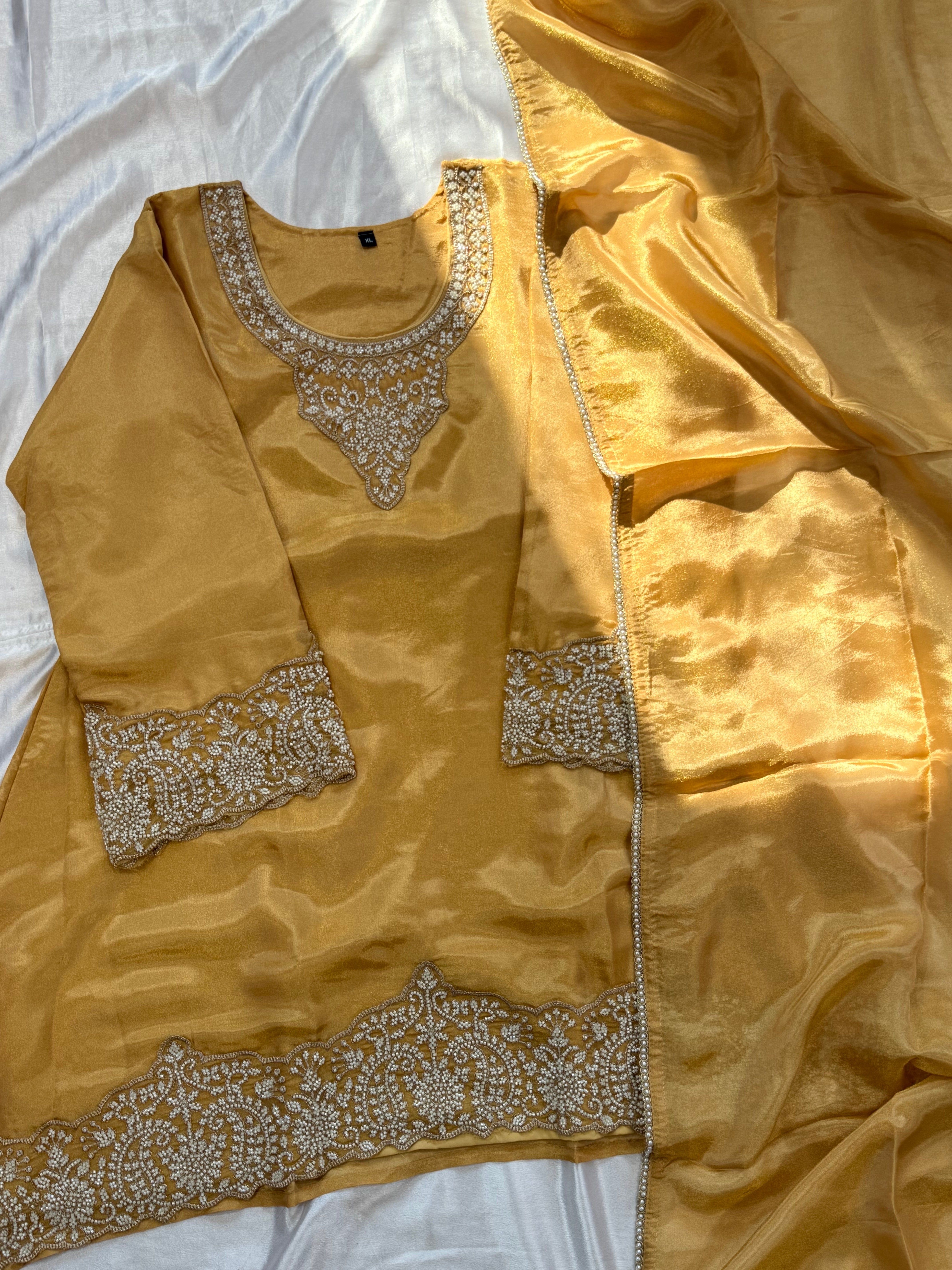 AFRIN GOLD FARSHI HANDWORK SUIT