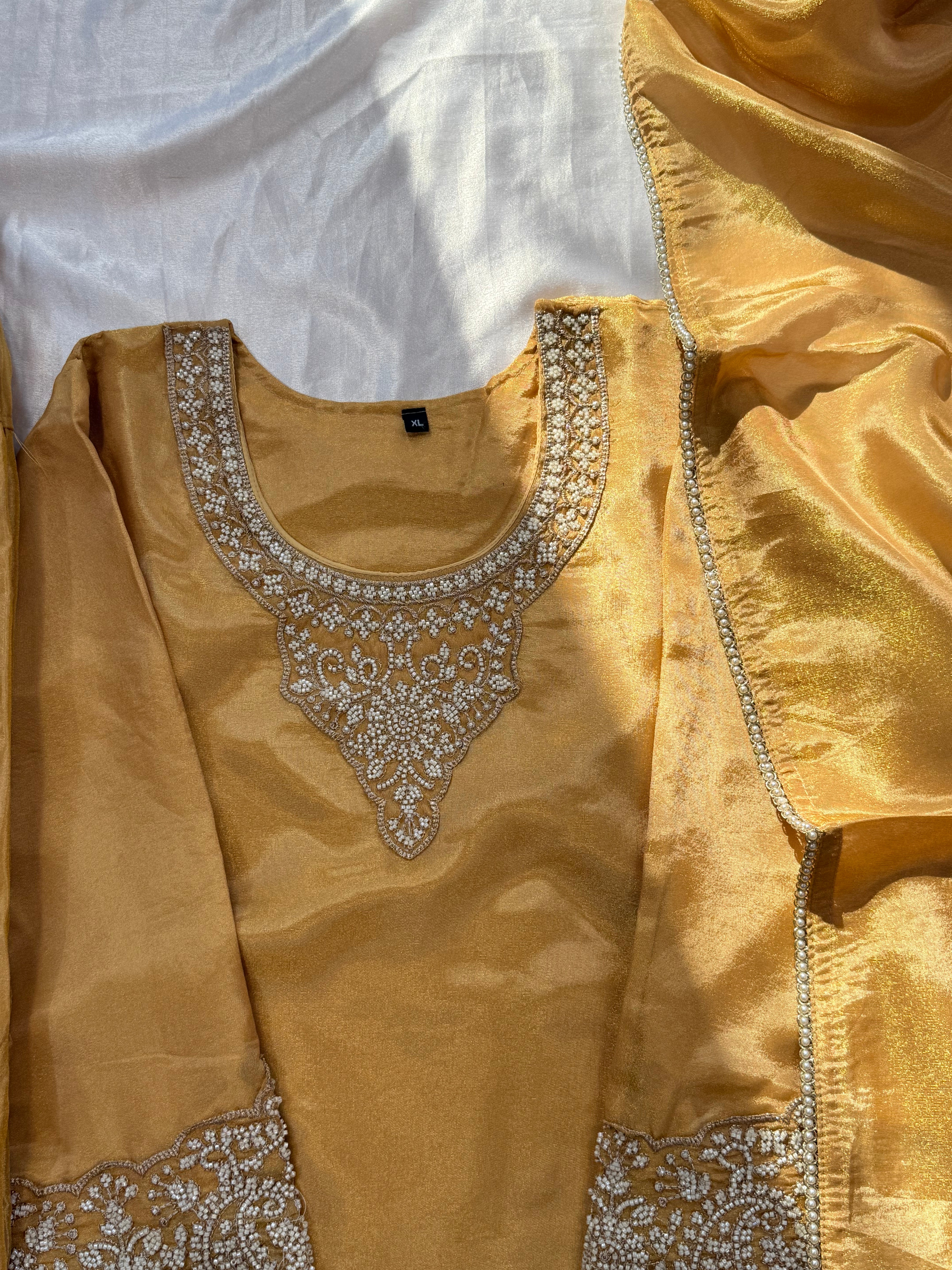 AFRIN GOLD FARSHI HANDWORK SUIT