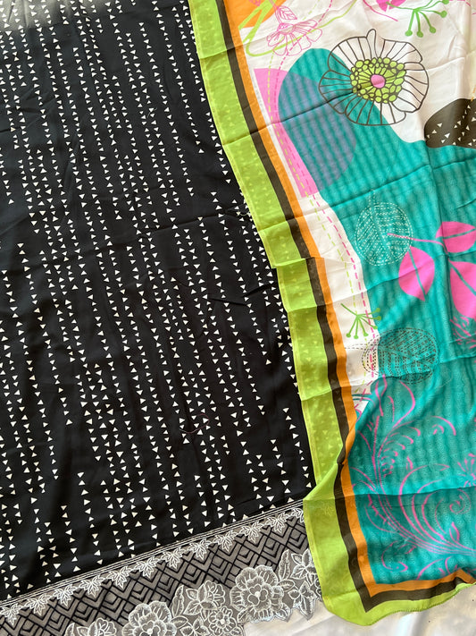 BLACK MAHAM SOFT COTTON EMBROIDER SUIT