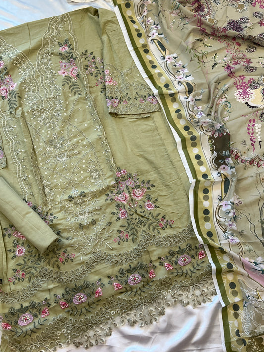 GREEN HANIA LAWN COTTON EMBROIDERY SUIT