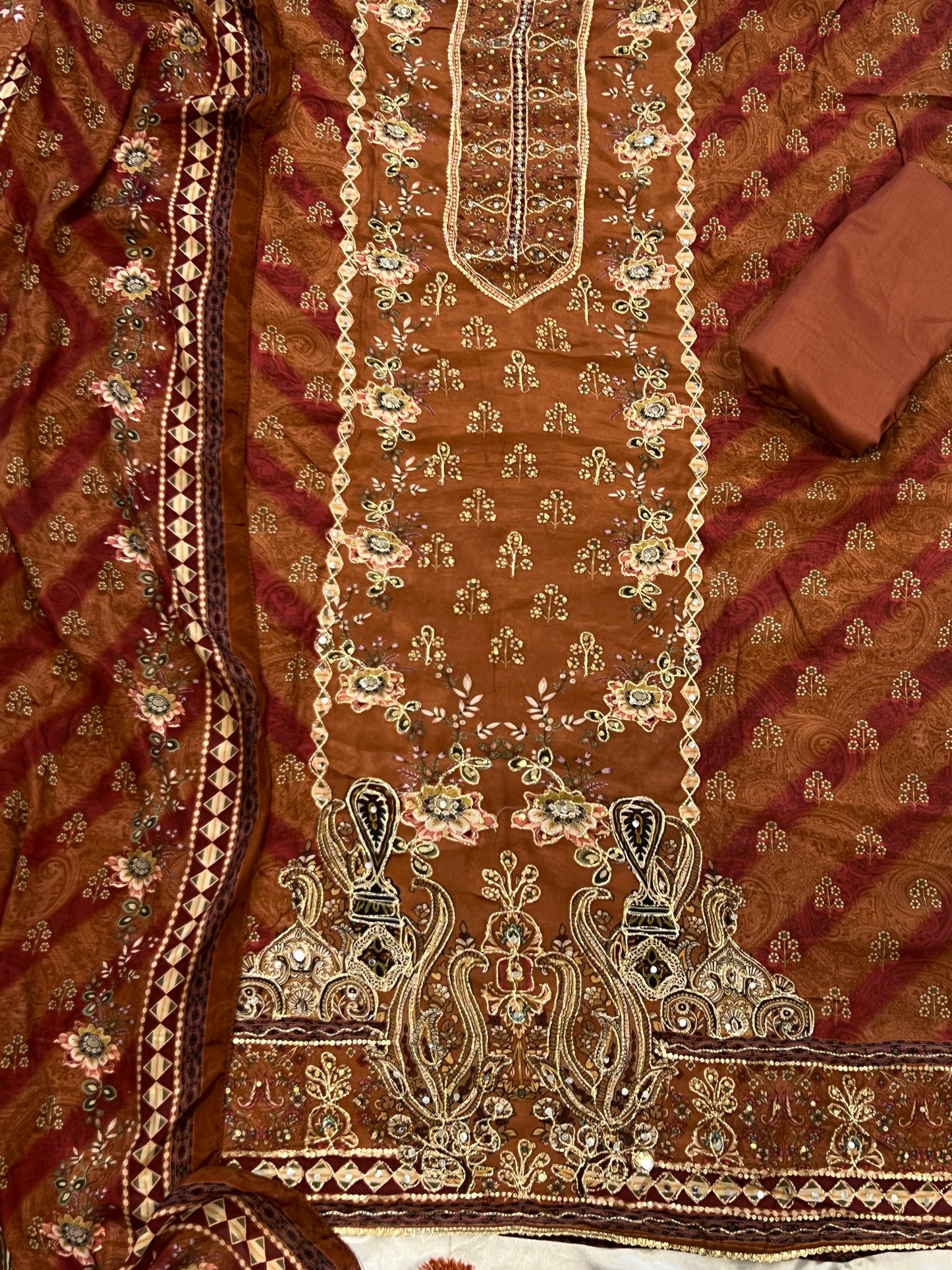 RUST MUSLIN MIRROR EMBROIDERY 118