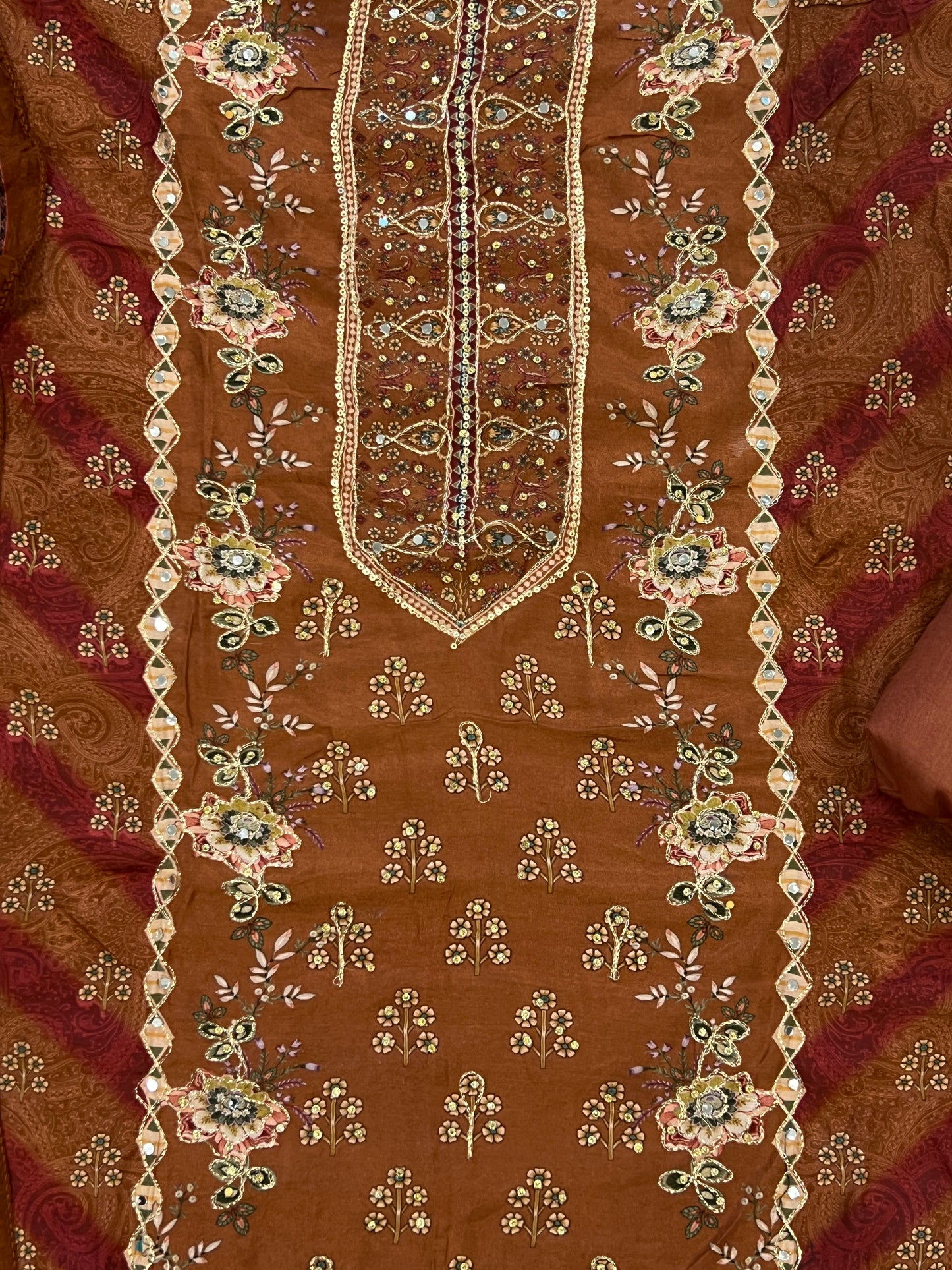 RUST MUSLIN MIRROR EMBROIDERY 118