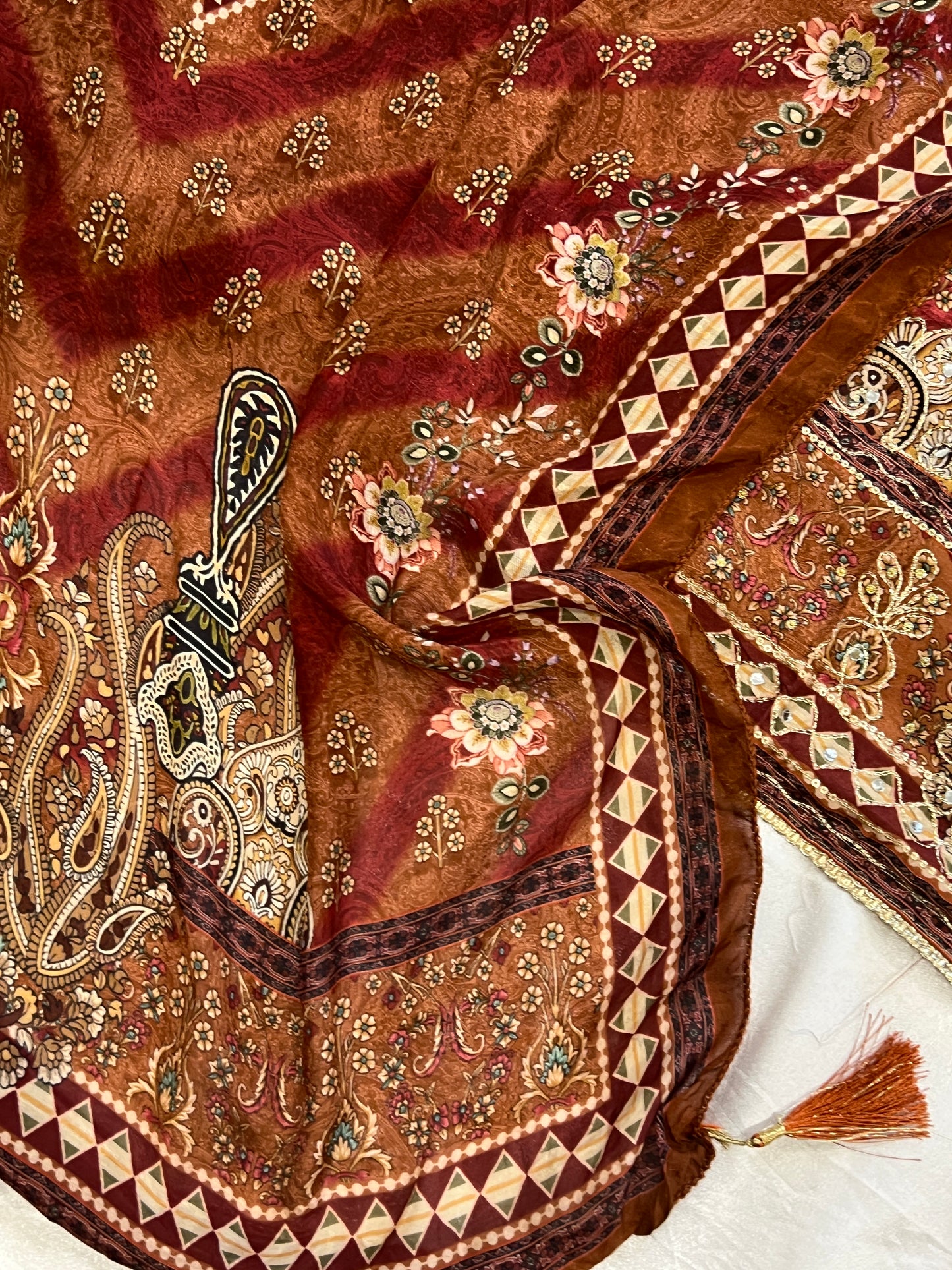 RUST MUSLIN MIRROR EMBROIDERY 118