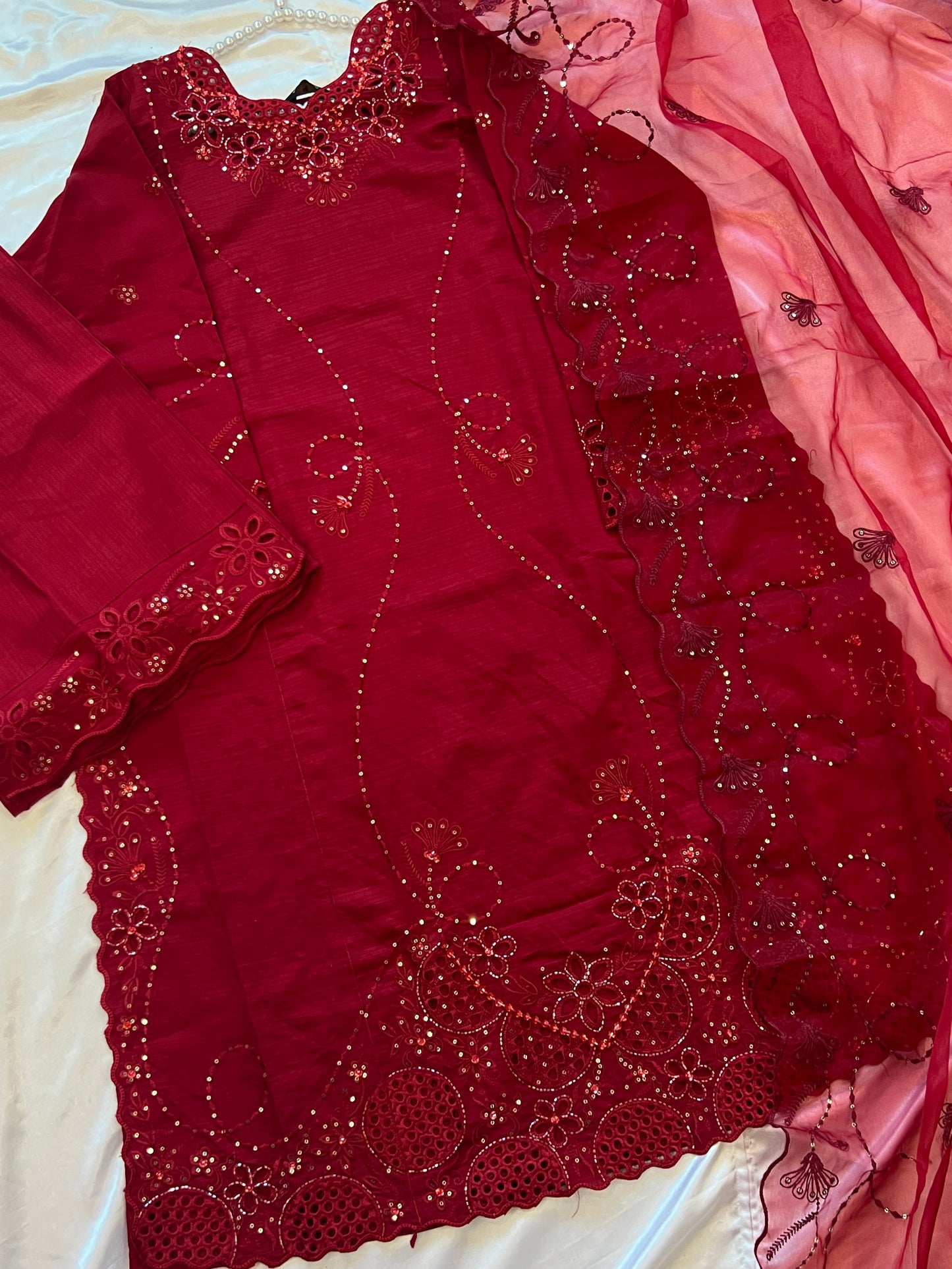 ZARQASH MAROON CUTWORK EMBROIDERY SUIT