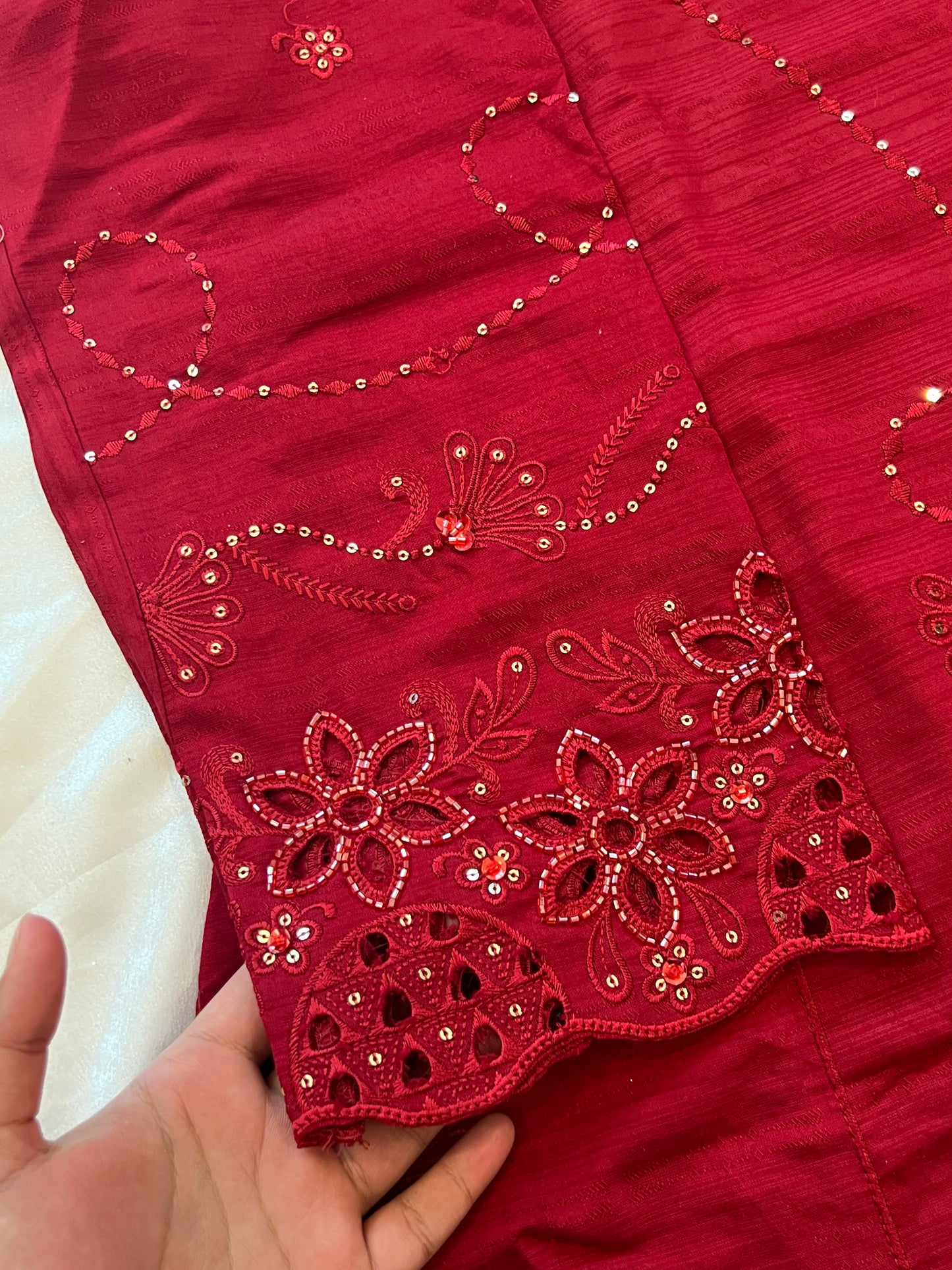 ZARQASH MAROON CUTWORK EMBROIDERY SUIT