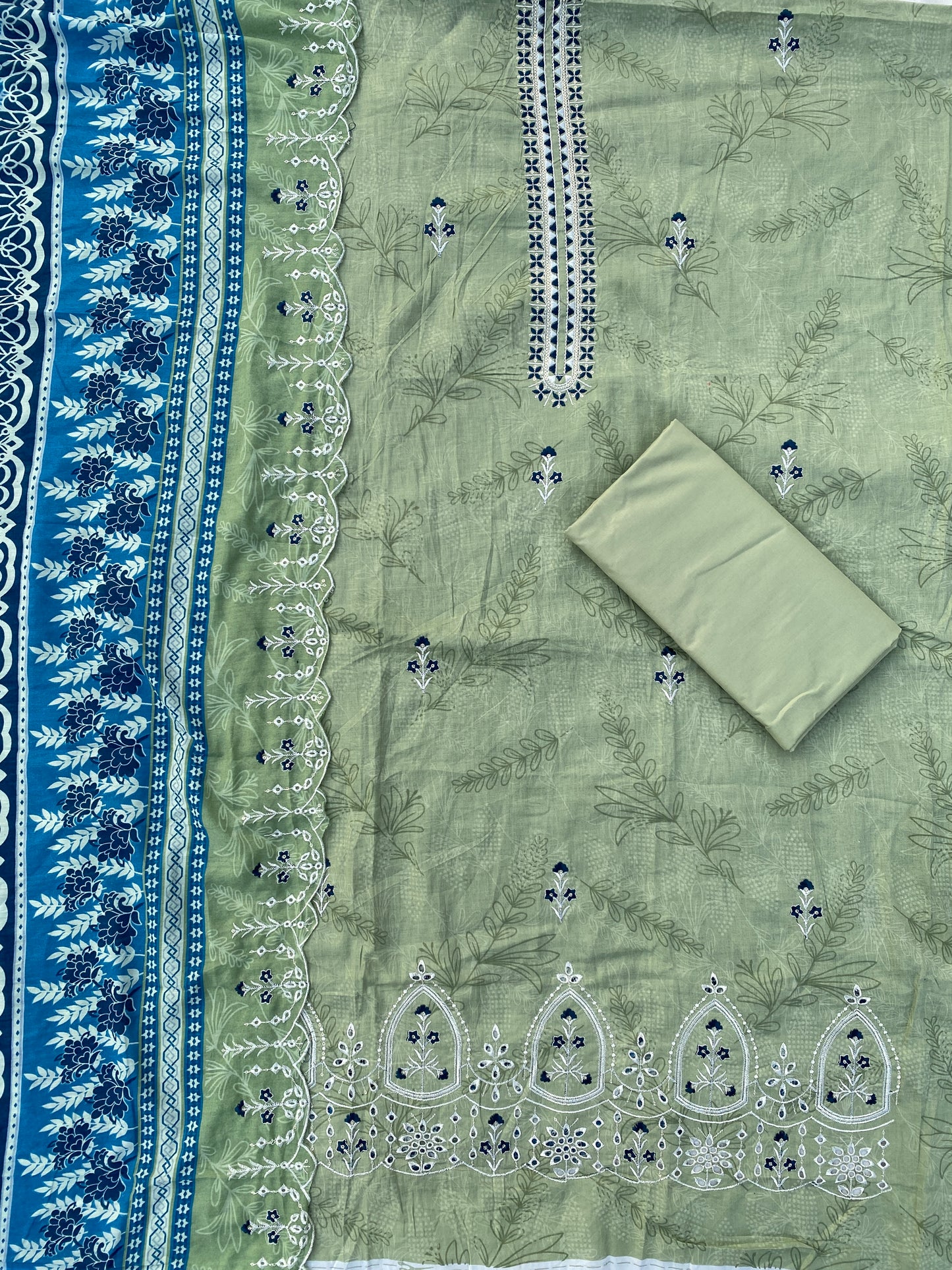 GREEN LAWN COTTON EMBROIDERY SUIT