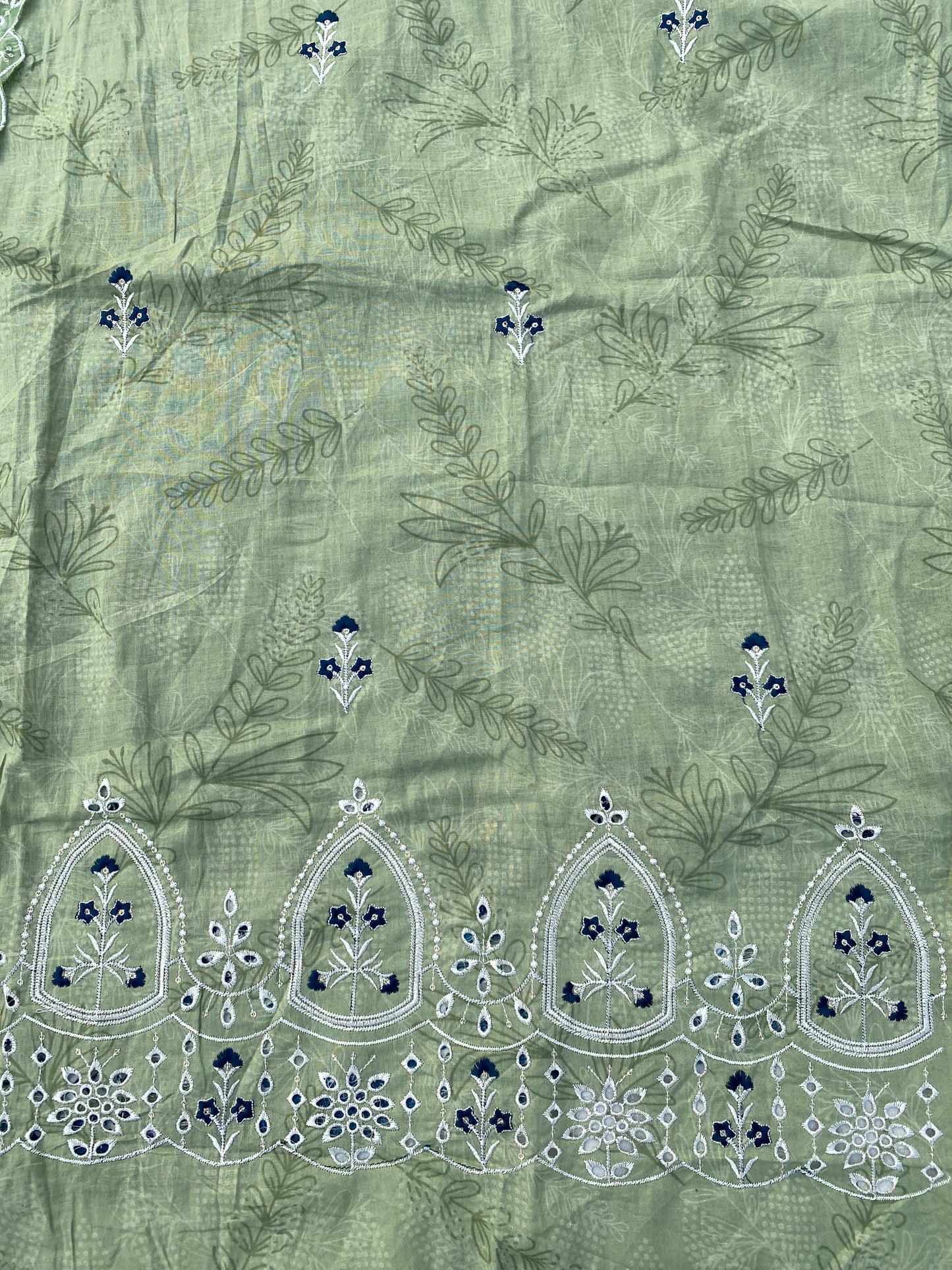 GREEN LAWN COTTON EMBROIDERY SUIT